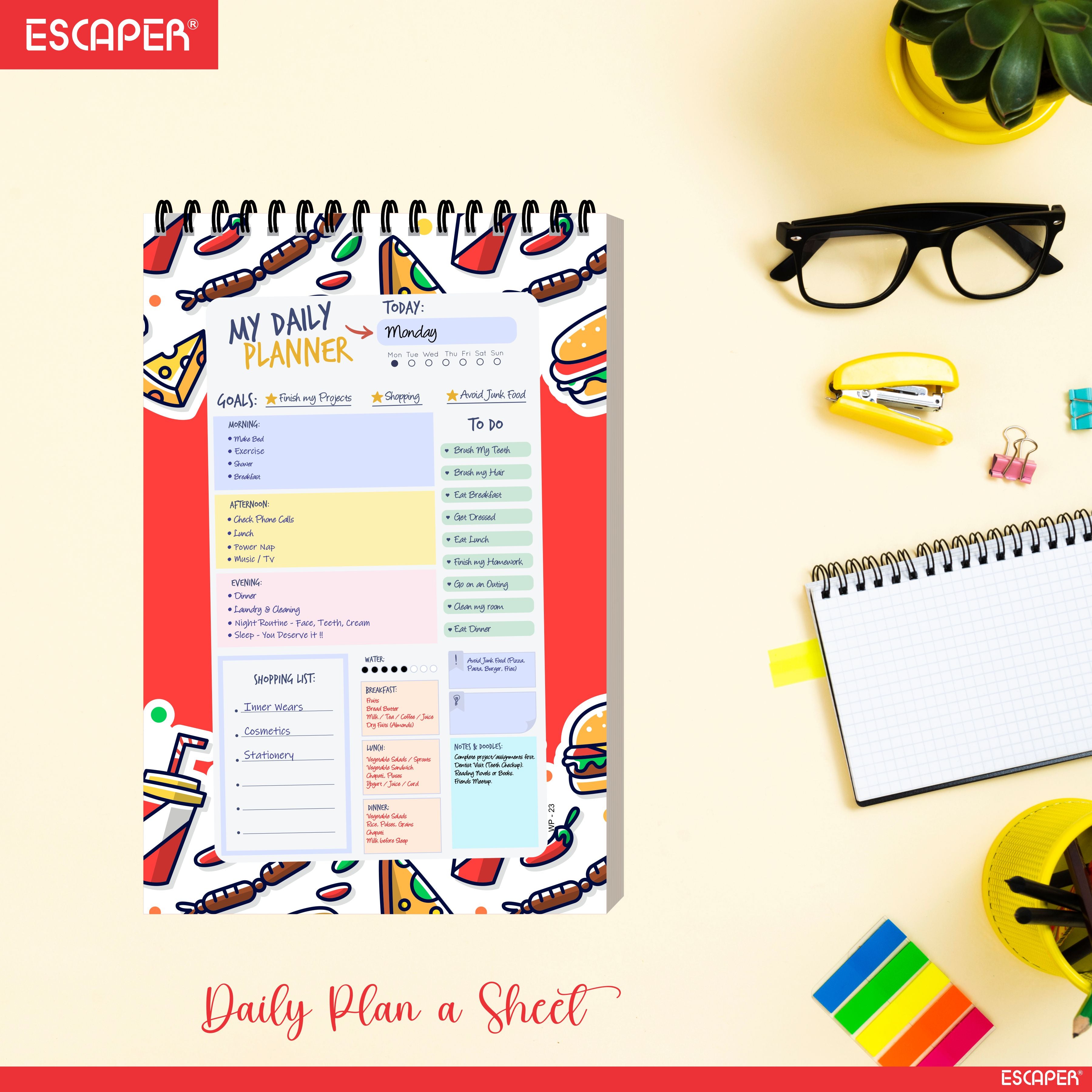Food Theme Daily Planner A5 – 100 Days Undated Productivity Journal with To-Do List, Appointments & Goal Tracker | Cute Planner for Foodies, Students & Gifting