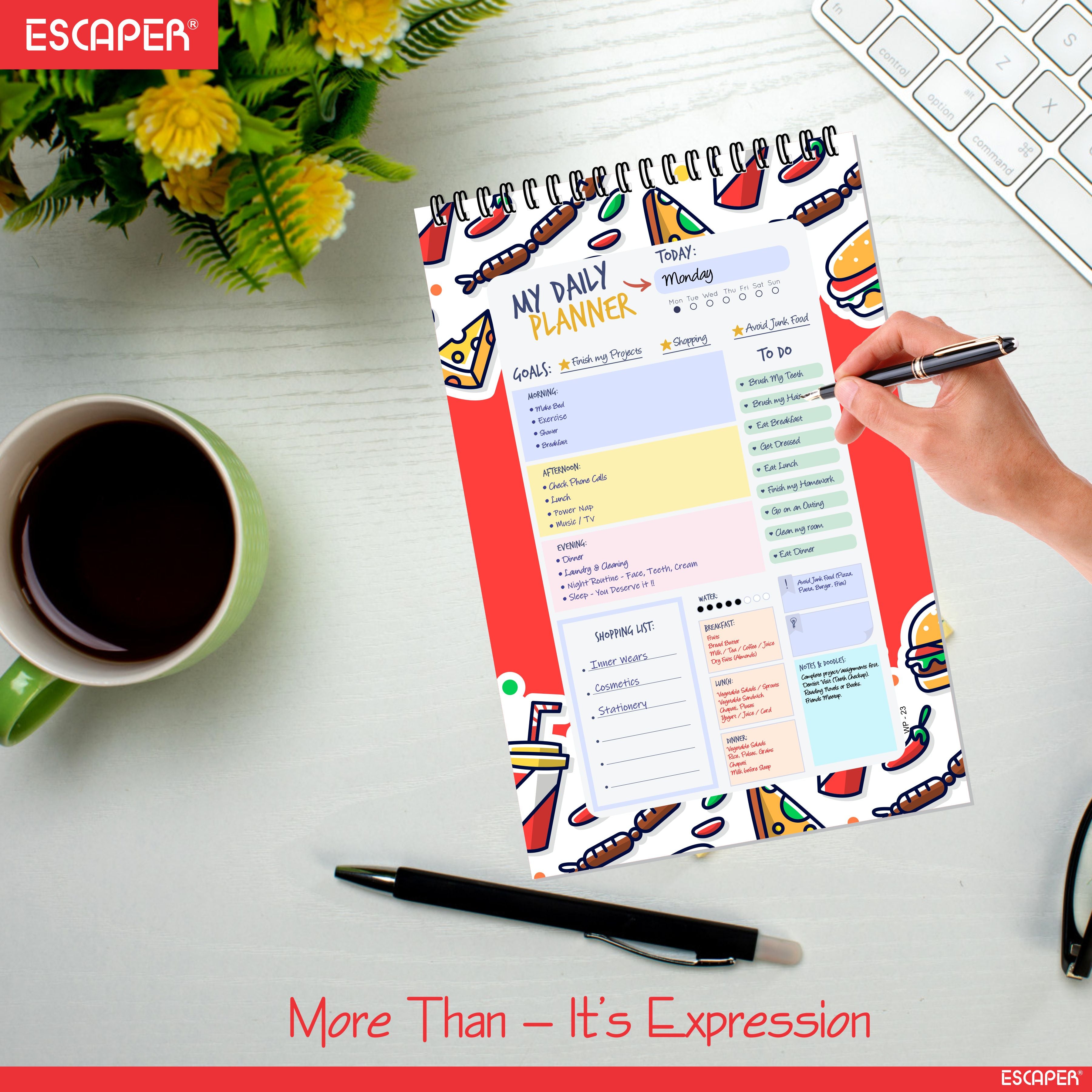 Food Theme Daily Planner A5 – 100 Days Undated Productivity Journal with To-Do List, Appointments & Goal Tracker | Cute Planner for Foodies, Students & Gifting