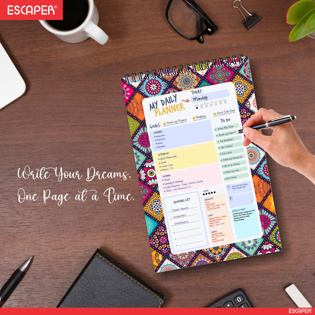 Mandala Art Daily Planner A5 – 100 Days Undated Productivity Journal with To-Do List, Goal Tracker, Appointments & Notes | Planner for Work & Study