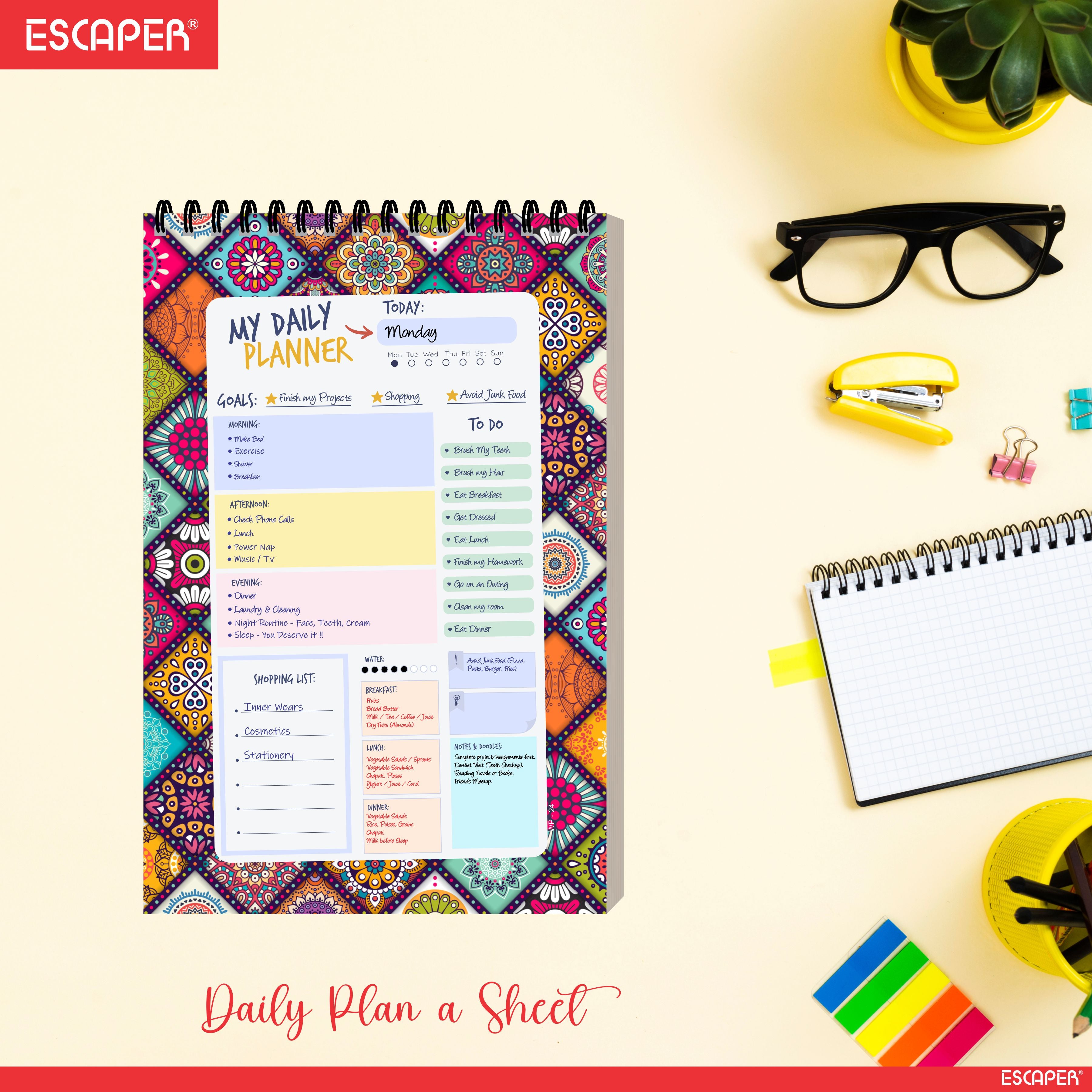 Mandala Art Daily Planner A5 – 100 Days Undated Productivity Journal with To-Do List, Goal Tracker, Appointments & Notes | Planner for Work & Study