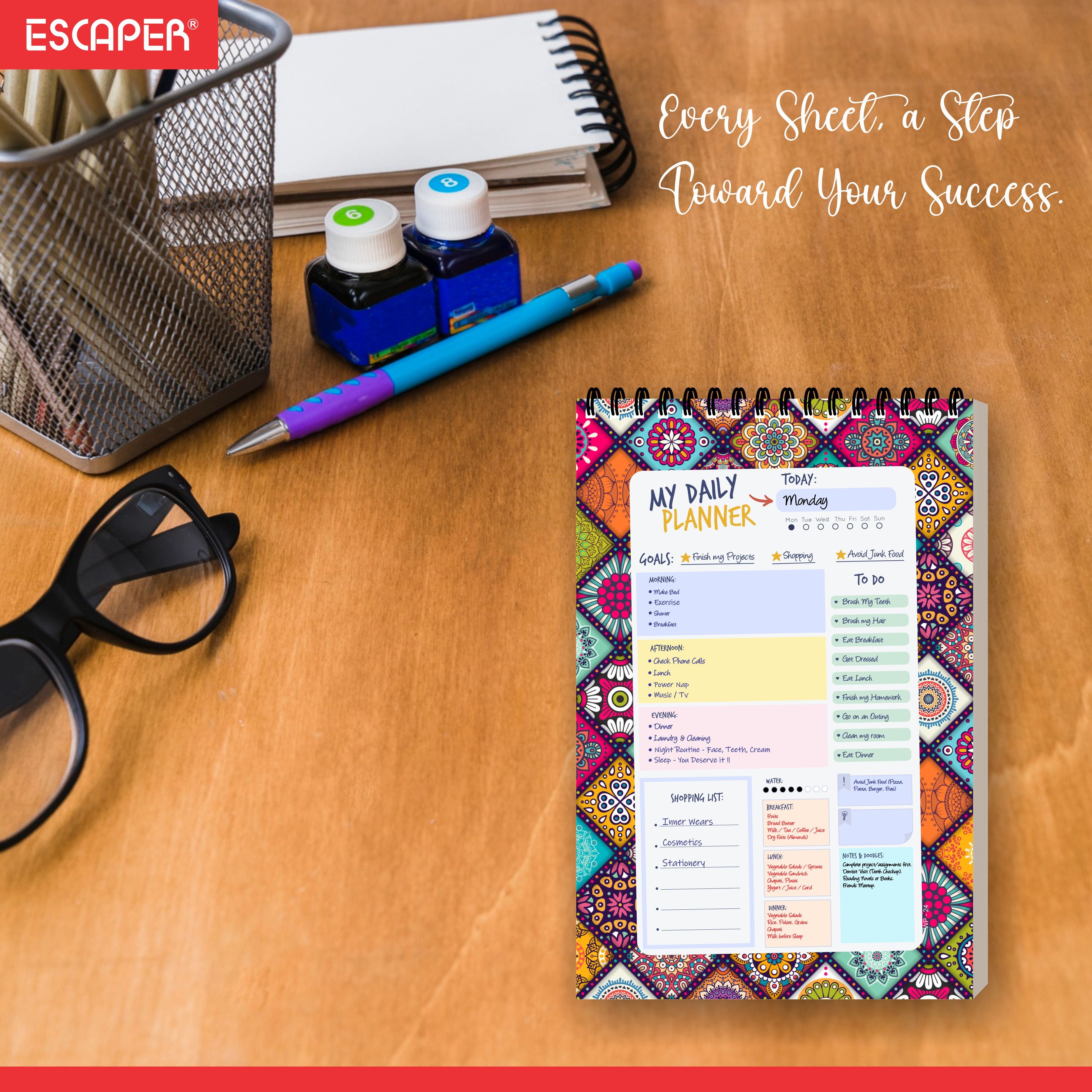 Mandala Art Daily Planner A5 – 100 Days Undated Productivity Journal with To-Do List, Goal Tracker, Appointments & Notes | Planner for Work & Study