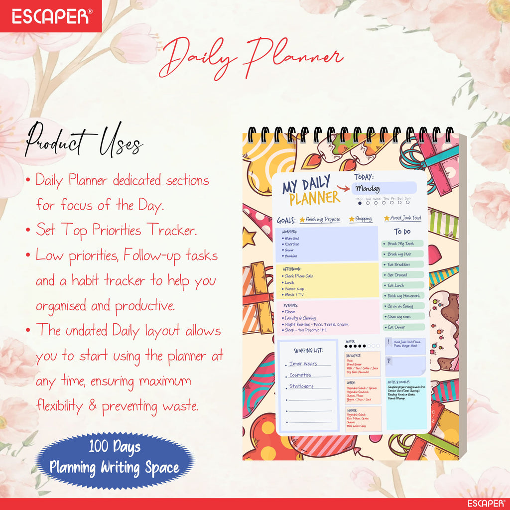 Happy Birthday Theme Daily Planner A5 – 100 Days Undated Productivity Journal with To-Do List & Goal Tracker | Unique Birthday Gift for Students & Professionals