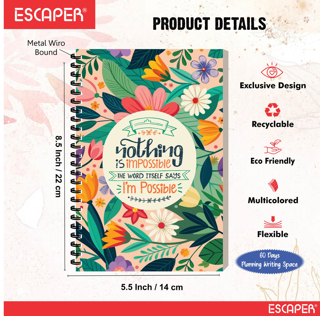 Motivational Daily Planner Diary A5 8.5x5.5 in – 60 Days Undated Journal with To-Do List, Goal Tracker, Appointments, Expense & Health Tracker for Work & Study