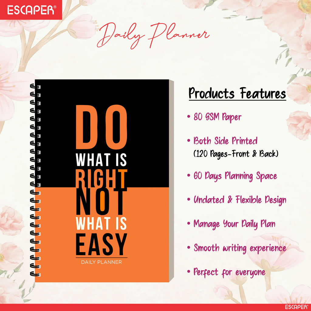 Premium 60 Day Motivational Daily Planner Diary A5 – Undated Productivity Journal with To-Do List, Goal Tracker, Health & Expense Tracker | Planner for Work & Gifting