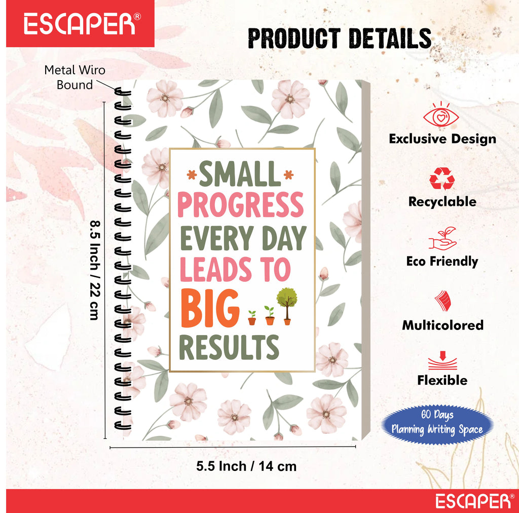 60 Day Motivational Daily Planner A5 – Undated Diary with To-Do List, Appointment Organizer, Expense & Goal Tracker, Health & Fitness Log | Work & Study Journal
