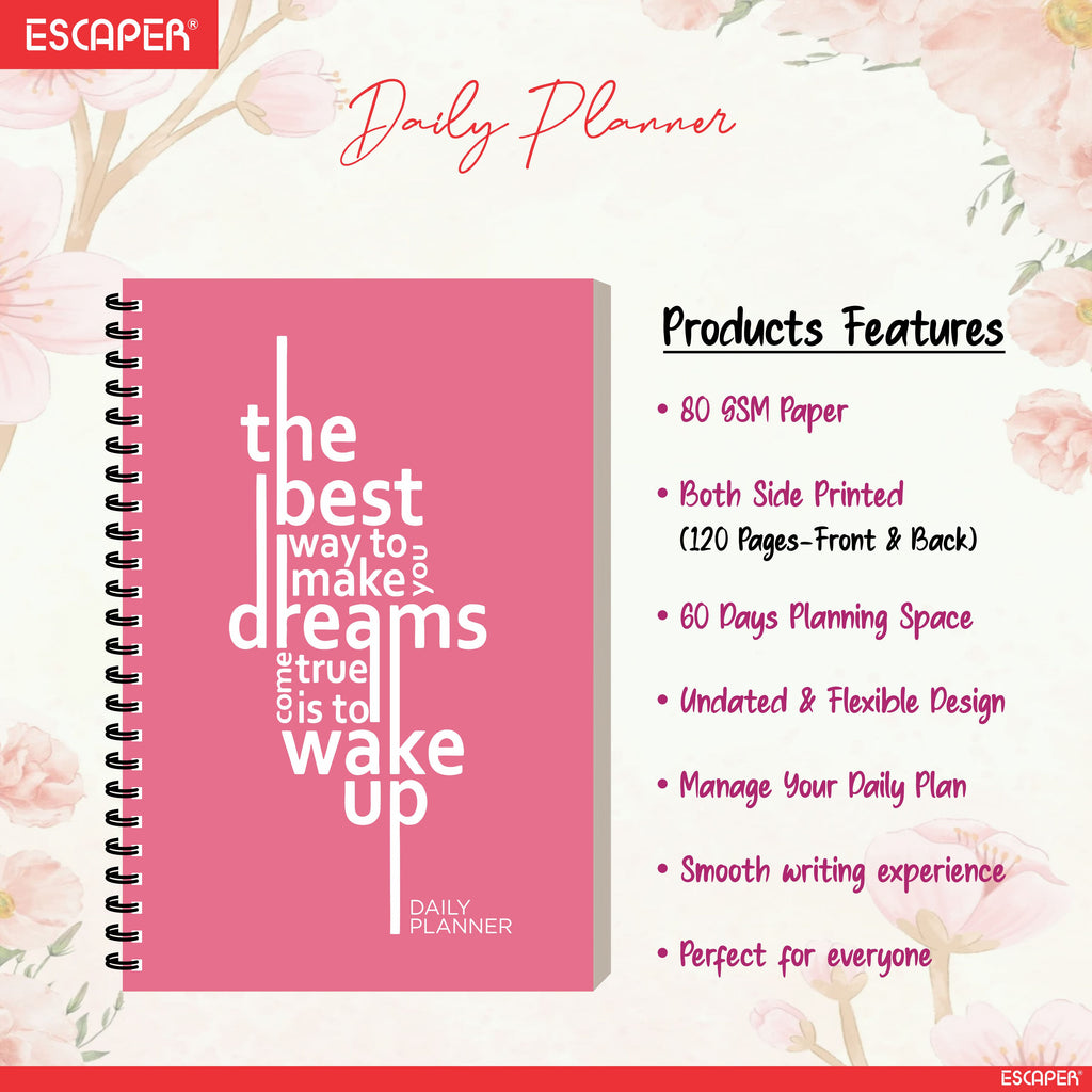 Daily Motivational Planner Diary A5 – 60 Days Undated Journal Book with Schedule Organizer, To-Do List, Goal Tracker & Health Tracker for Work & Study