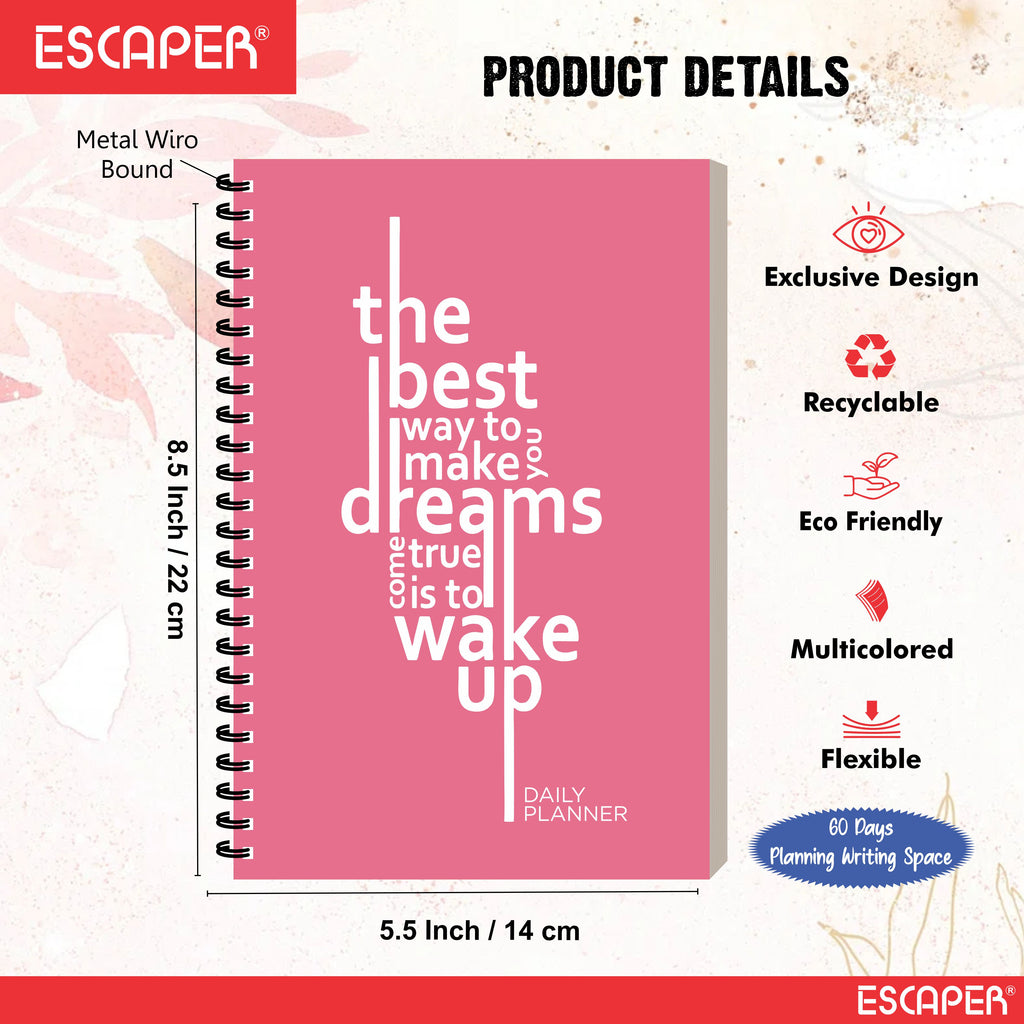 Daily Motivational Planner Diary A5 – 60 Days Undated Journal Book with Schedule Organizer, To-Do List, Goal Tracker & Health Tracker for Work & Study