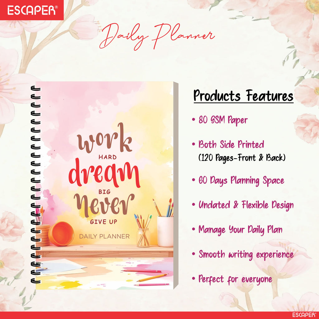 Motivational Daily Planner A5 – 60 Days Undated Journal with To-Do List, Schedule Organizer, Goal & Expense Tracker, Health & Fitness Planning | Productivity Planner
