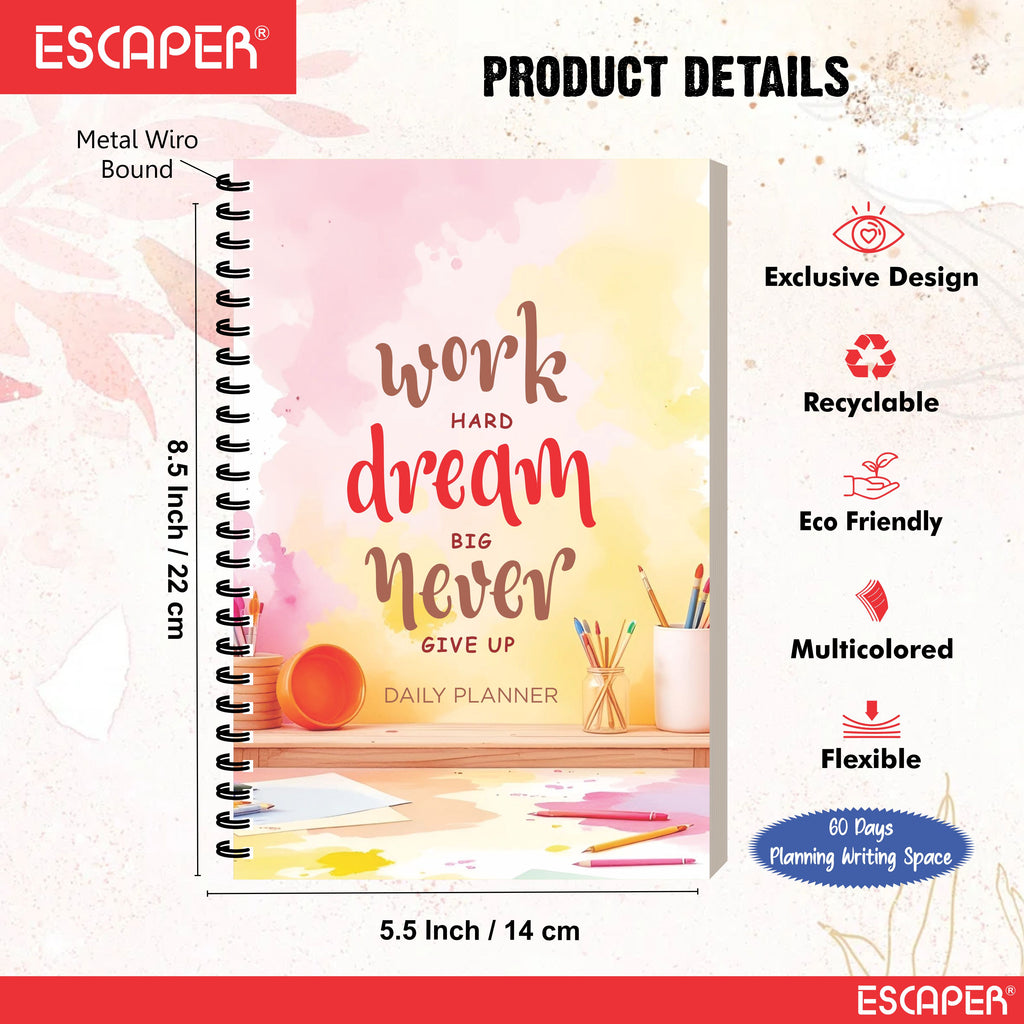 Motivational Daily Planner A5 – 60 Days Undated Journal with To-Do List, Schedule Organizer, Goal & Expense Tracker, Health & Fitness Planning | Productivity Planner