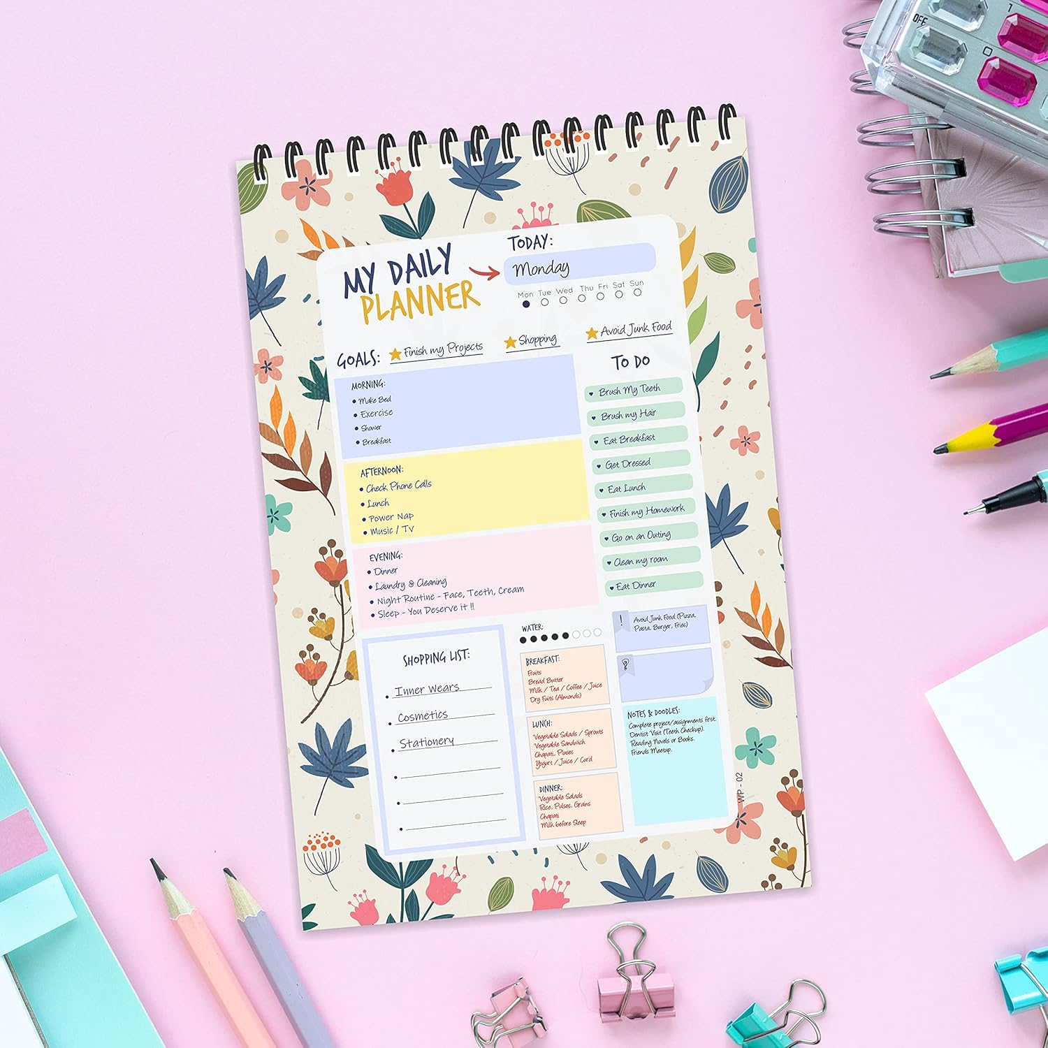 Cream Floral Theme Daily Planner : Stay Organized and Inspired with A5-Sized (80 Days Plan) Planner - Perfect for Kids, Students & Creatives