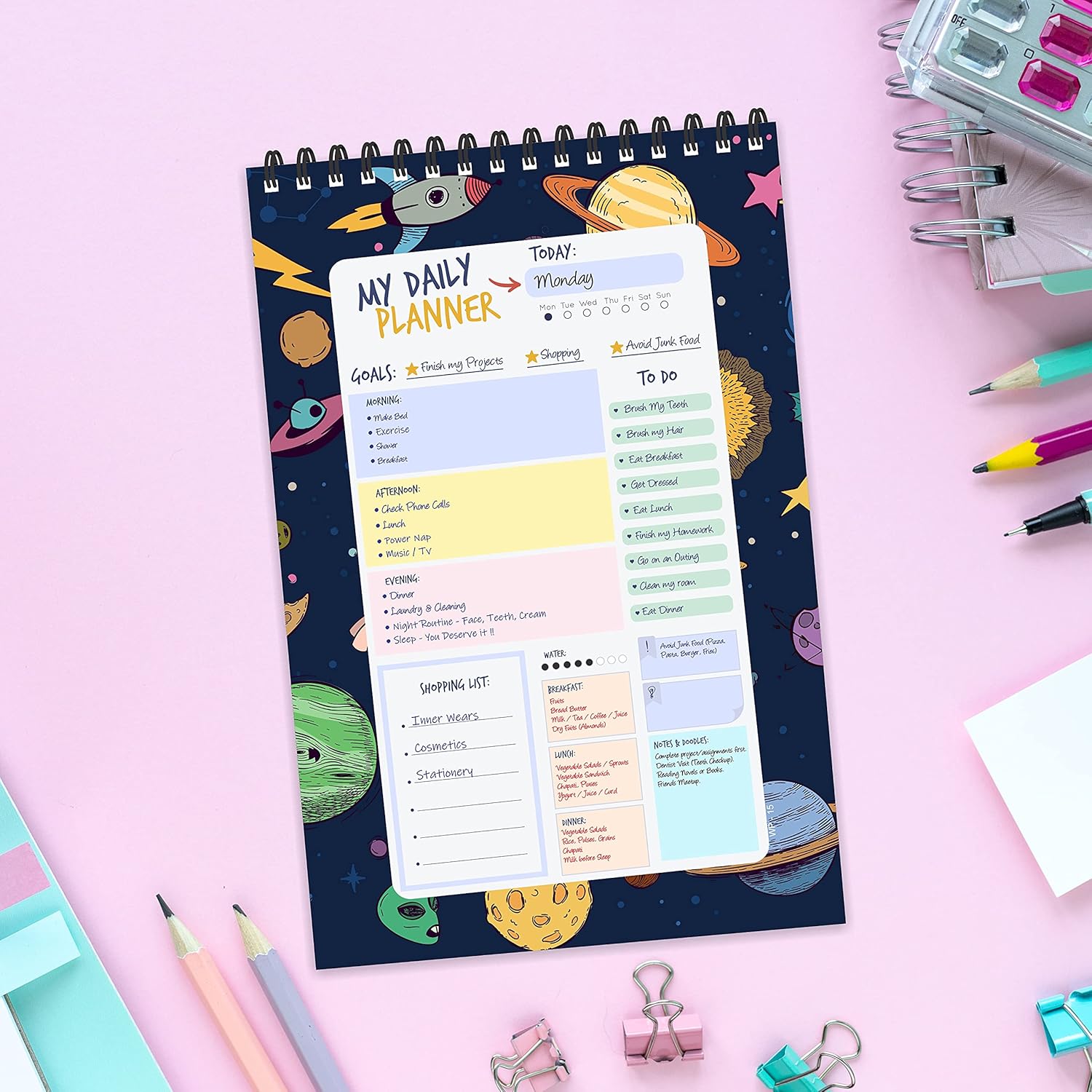 Space Theme Daily Planner (A5 Size) – 80 Days Productivity Notebook for Kids, Students & Creatives