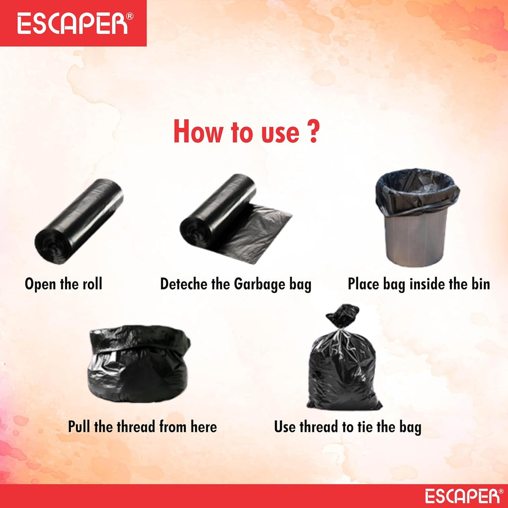 Black Garbage Bags Rolls – Leak-Proof Dustbin Bags for Wet & Dry Waste, Garbage Disposal Bags for Home, Office, Kitchen, Hospitals & Hotels