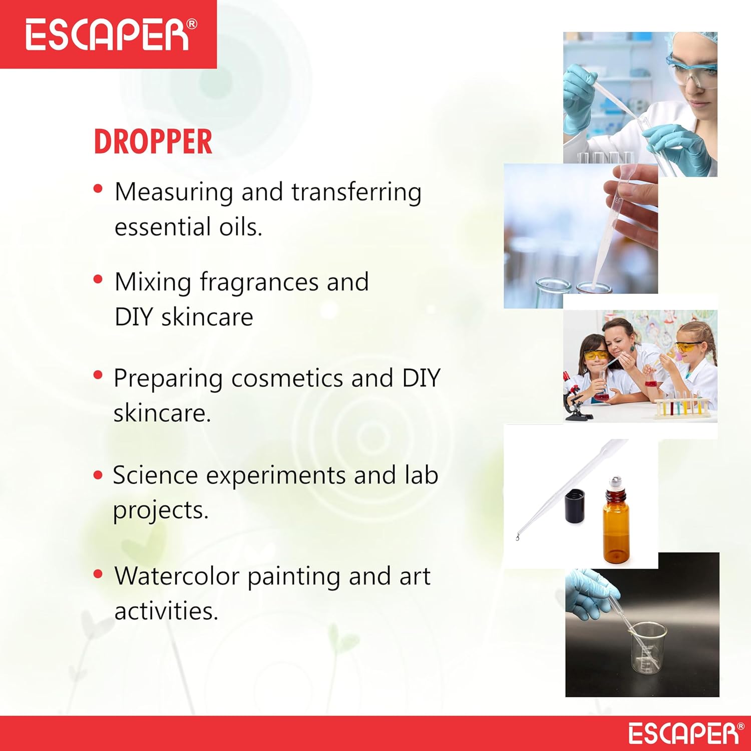 Transparent Plastic Droppers 3ML, (Length-9 Cm) Dropper for Oil, Ink Filler, Transfer Tube, Graduated Pipettes, Dropper for Laboratory Use, Essential Oils, Cosmetics & Fragrances, Lab