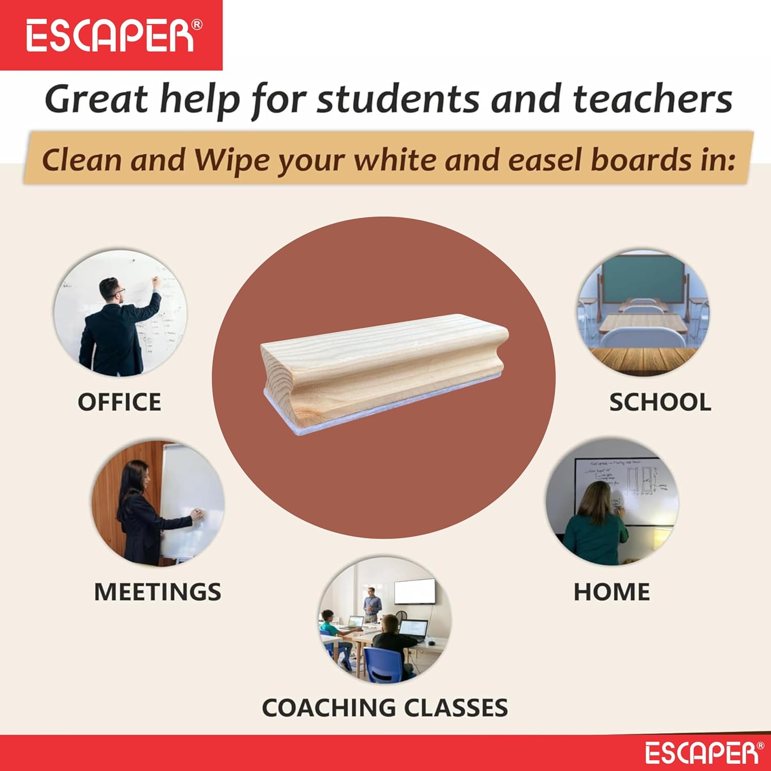 Natural Wooden Duster for Black Board, Whiteboard, Chalk & Notice Board – Eco-Friendly, Non-Toxic Duster for Teachers, Kids, School & Office Use