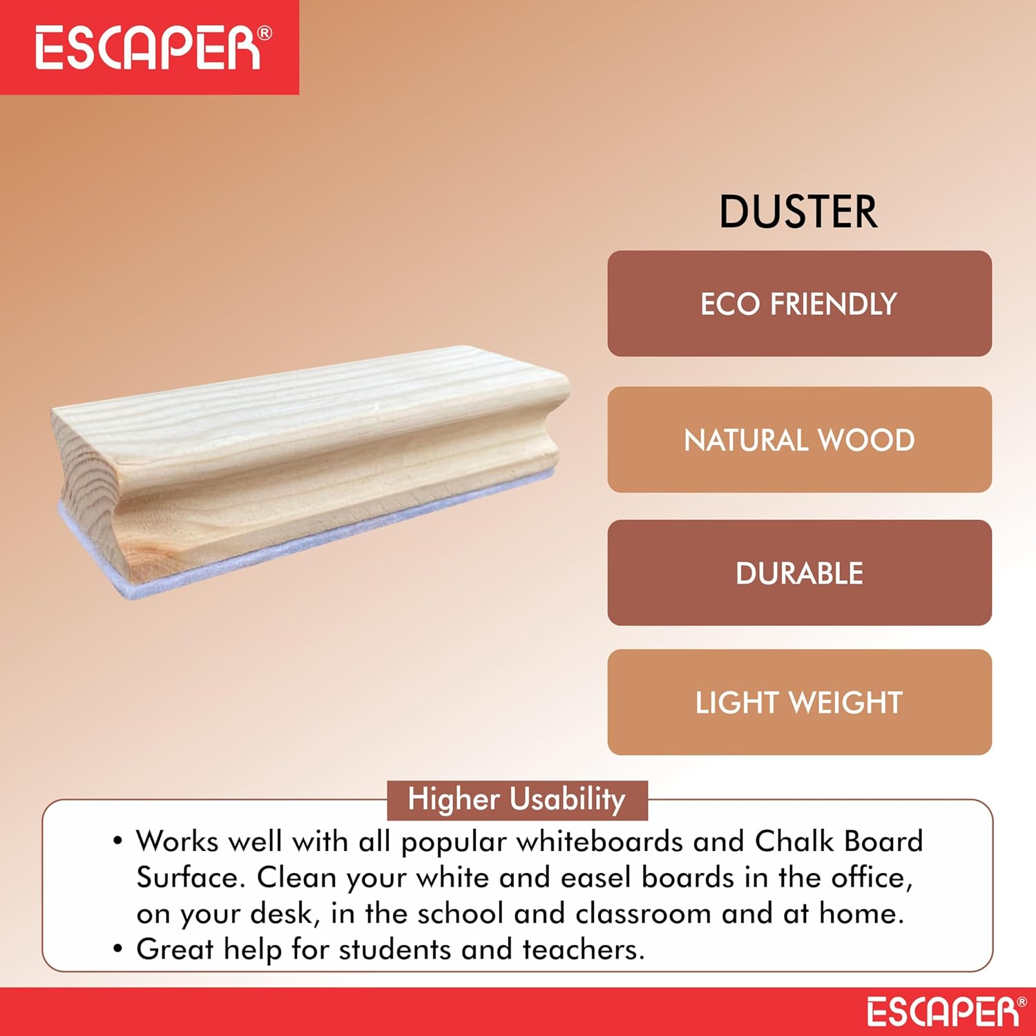 Natural Wooden Duster for Black Board, Whiteboard, Chalk & Notice Board – Eco-Friendly, Non-Toxic Duster for Teachers, Kids, School & Office Use