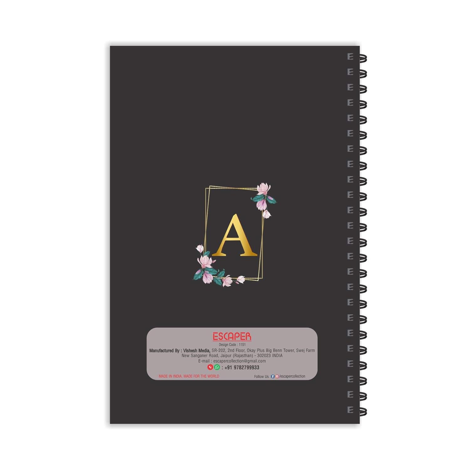A Letter Notebook (A Initial Notebook) - Laminated Soft Cover A5 Small Ruled Diary with 160 Pages and A Initial Alphabet Design for Kids and Adults