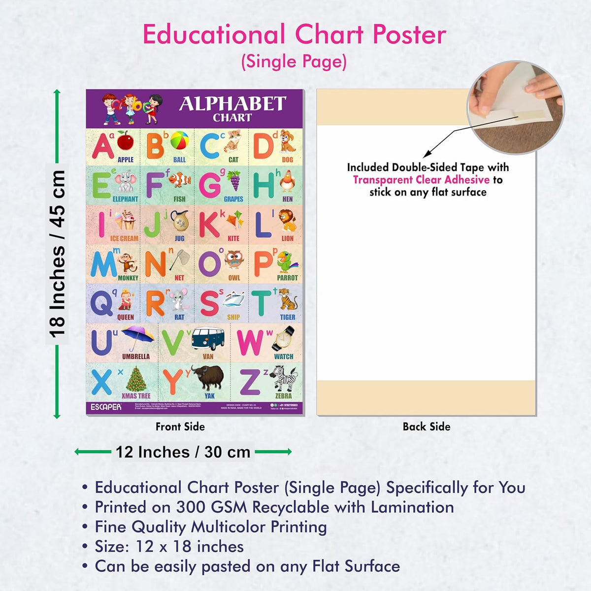 Alphabet Topic English Alphabets Educational Charts for Kids, Charts for Kids Learnin ...