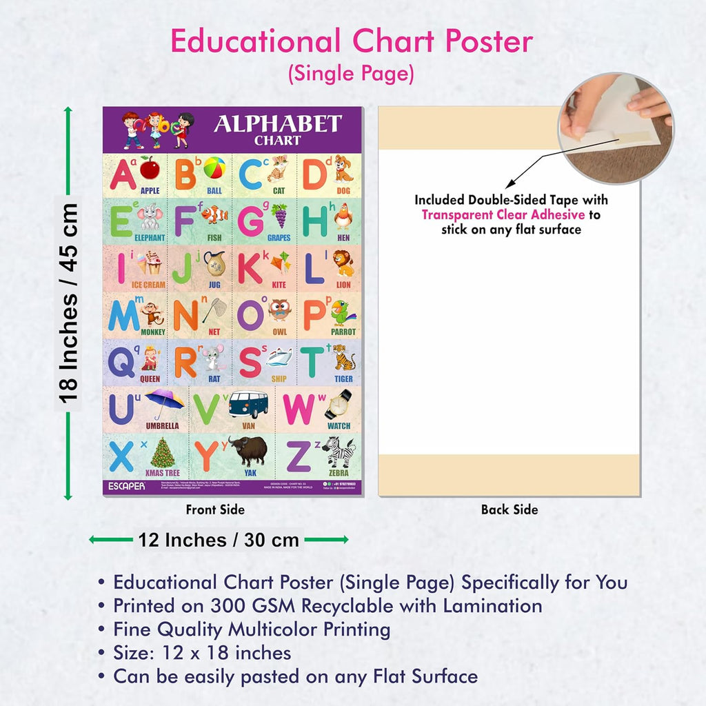 English Alphabets Educational Charts for Kids, Charts for Kids Learning (12 x 18 inch), Kids Study Material, Kids Learning Books, Educational Posters