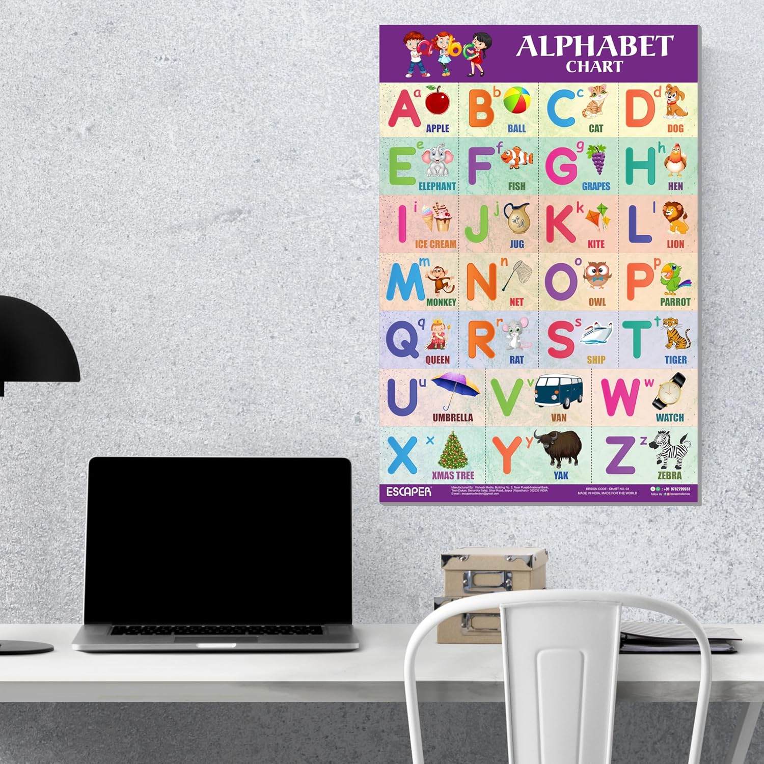 English Alphabets Educational Charts for Kids, Charts for Kids Learning (12 x 18 inch), Kids Study Material, Kids Learning Books, Educational Posters