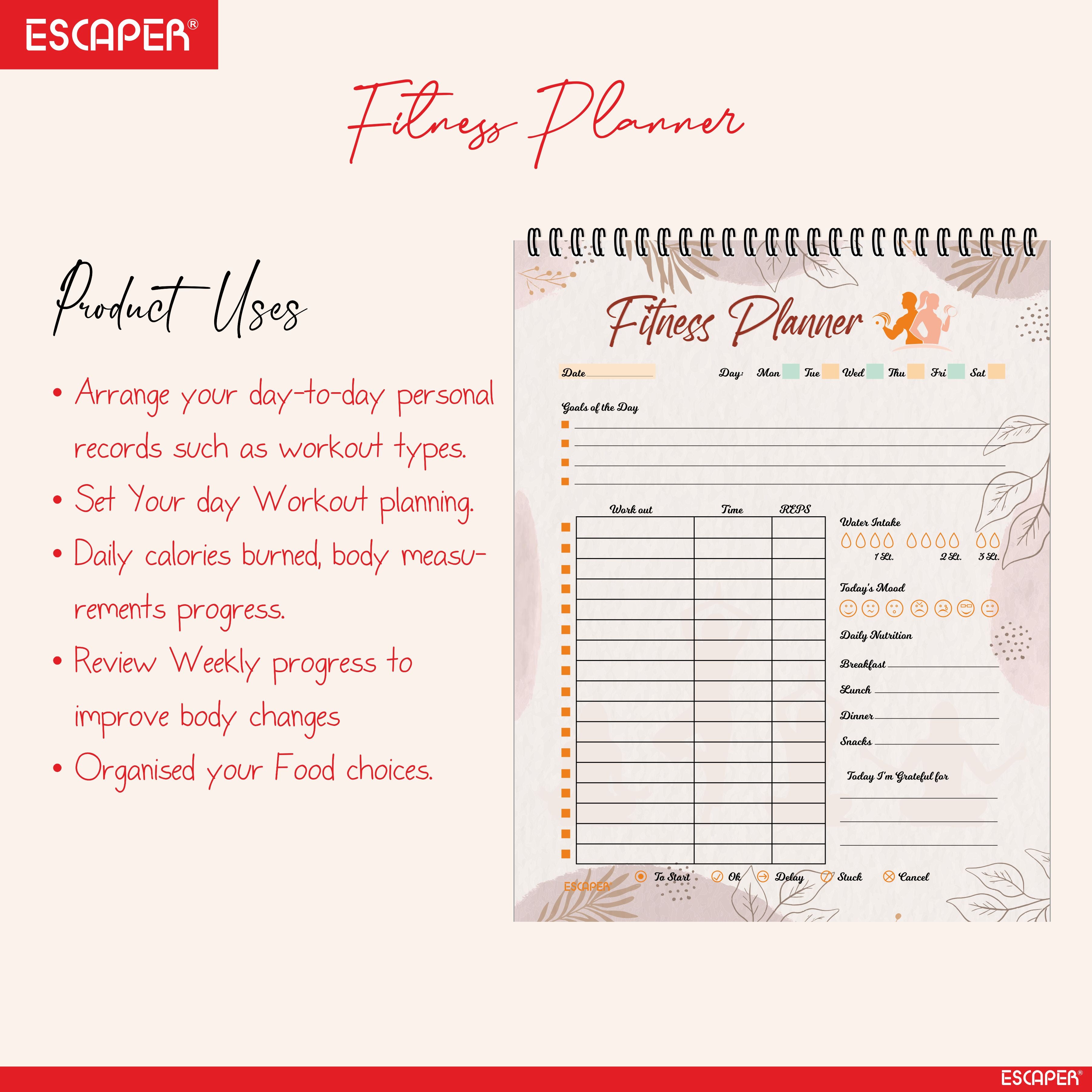Undated Fitness Planners – 80 Pages, Habit Tracker & Productivity Organizer, 90 GSM Paper, Flexible Weekly Schedule for Students, Professionals & Busy Life