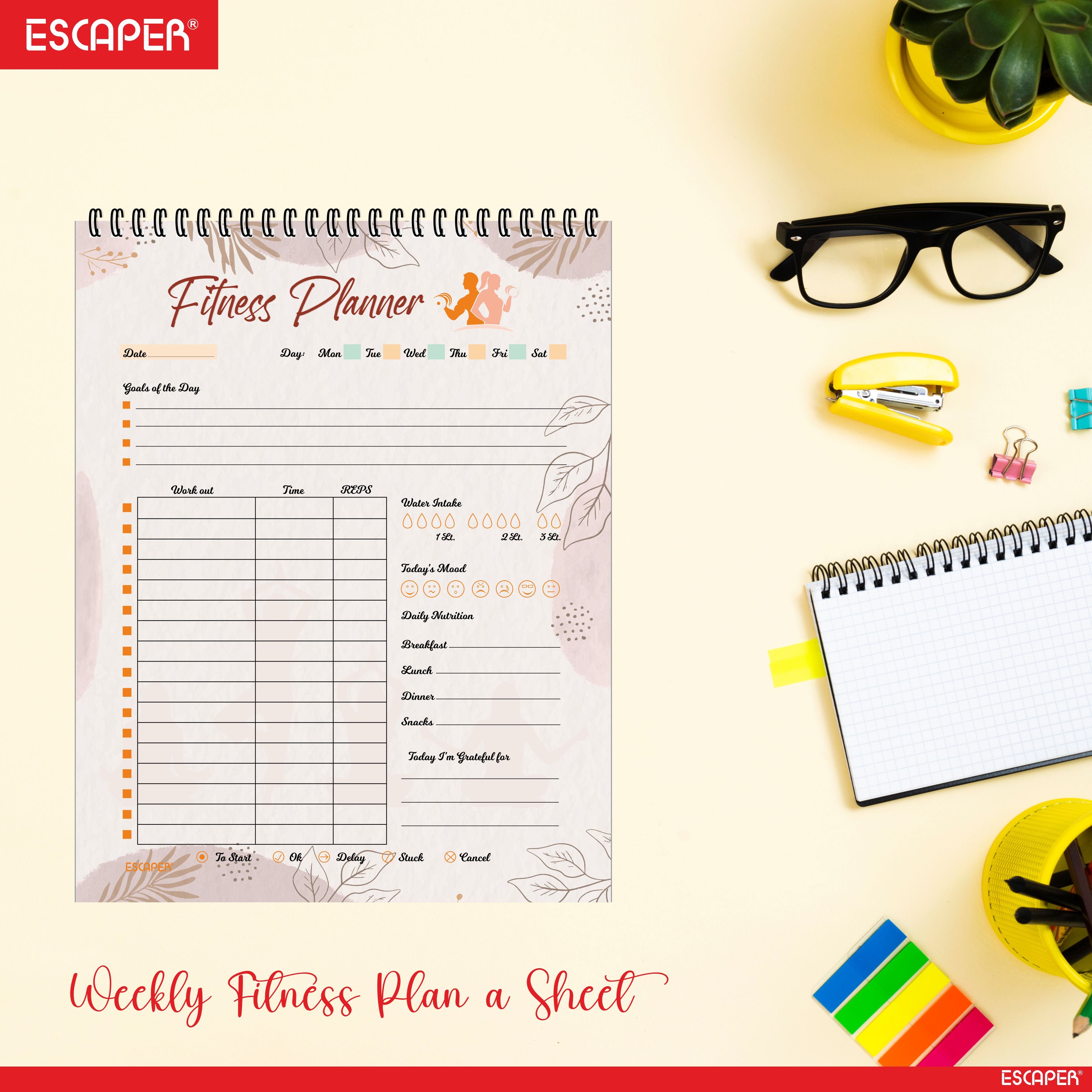 Undated Fitness Planners – 80 Pages, Habit Tracker & Productivity Organizer, 90 GSM Paper, Flexible Weekly Schedule for Students, Professionals & Busy Life