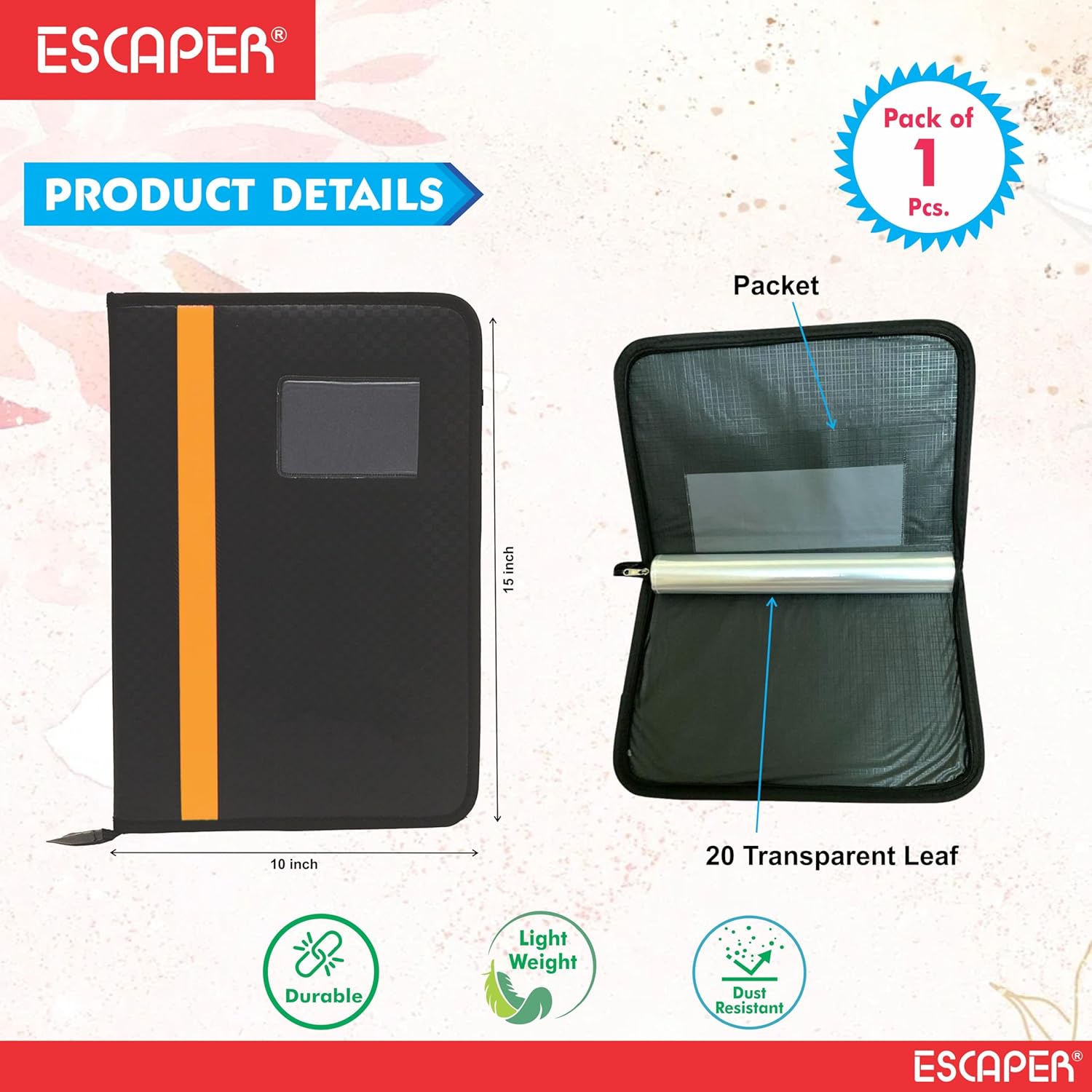 Professional File Folder for Certificates & Documents, 20 Leaf Chain Bag with Zip, Faux Leather Portfolio File Folder, Organiser for A4 Documents