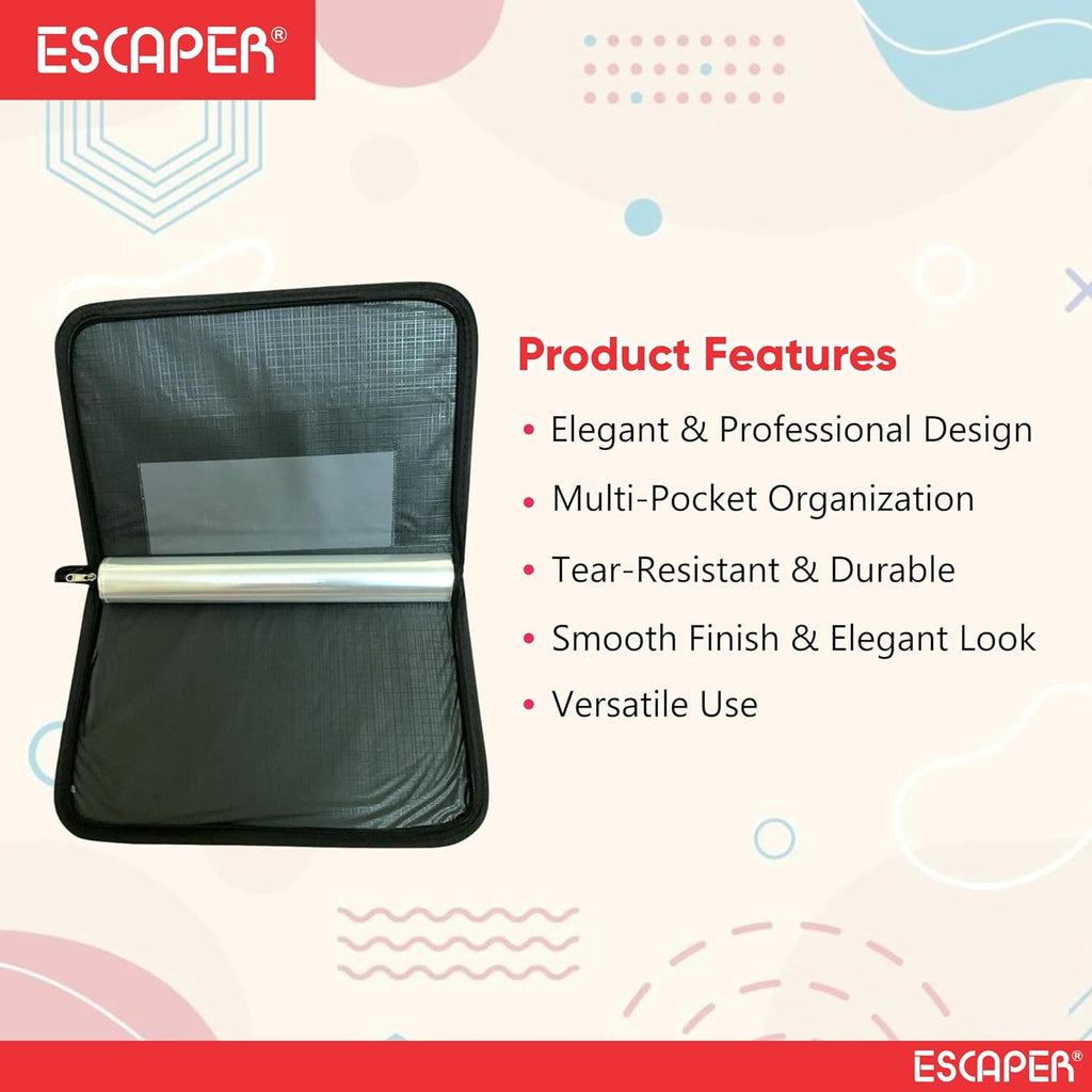 Professional File Folder for Certificates & Documents, 20 Leaf Chain Bag with Zip, Faux Leather Portfolio File Folder, Organiser for A4 Documents
