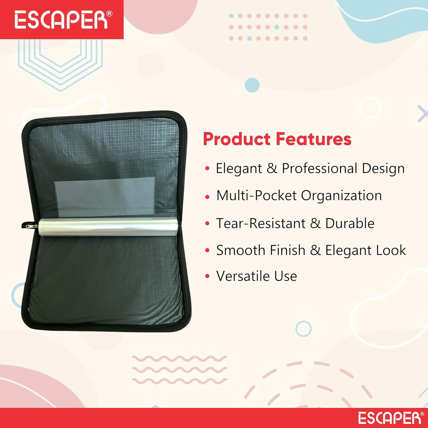 Professional File Folder for Certificates & Documents, 20 Leaf Chain Bag with Zip, Faux Leather Portfolio File Folder, Organiser for A4 Documents