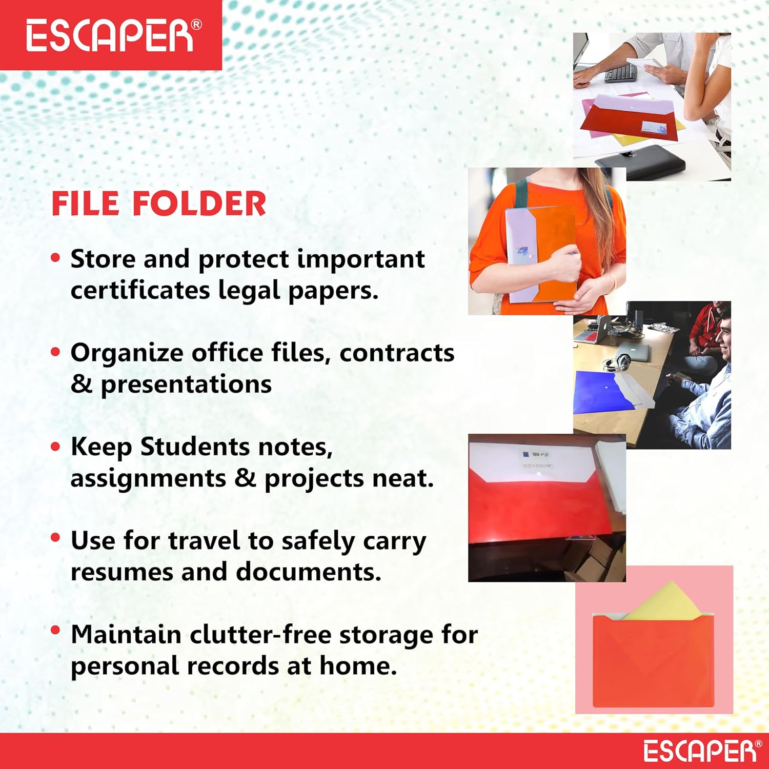 Assorted Colorful File Folder Legal Size (35.5 x 26 CM) Clear Plastic File Folder Bag with Snap Button A4 and Legal Size Clear File Bags for Documents, Certificates and Papers
