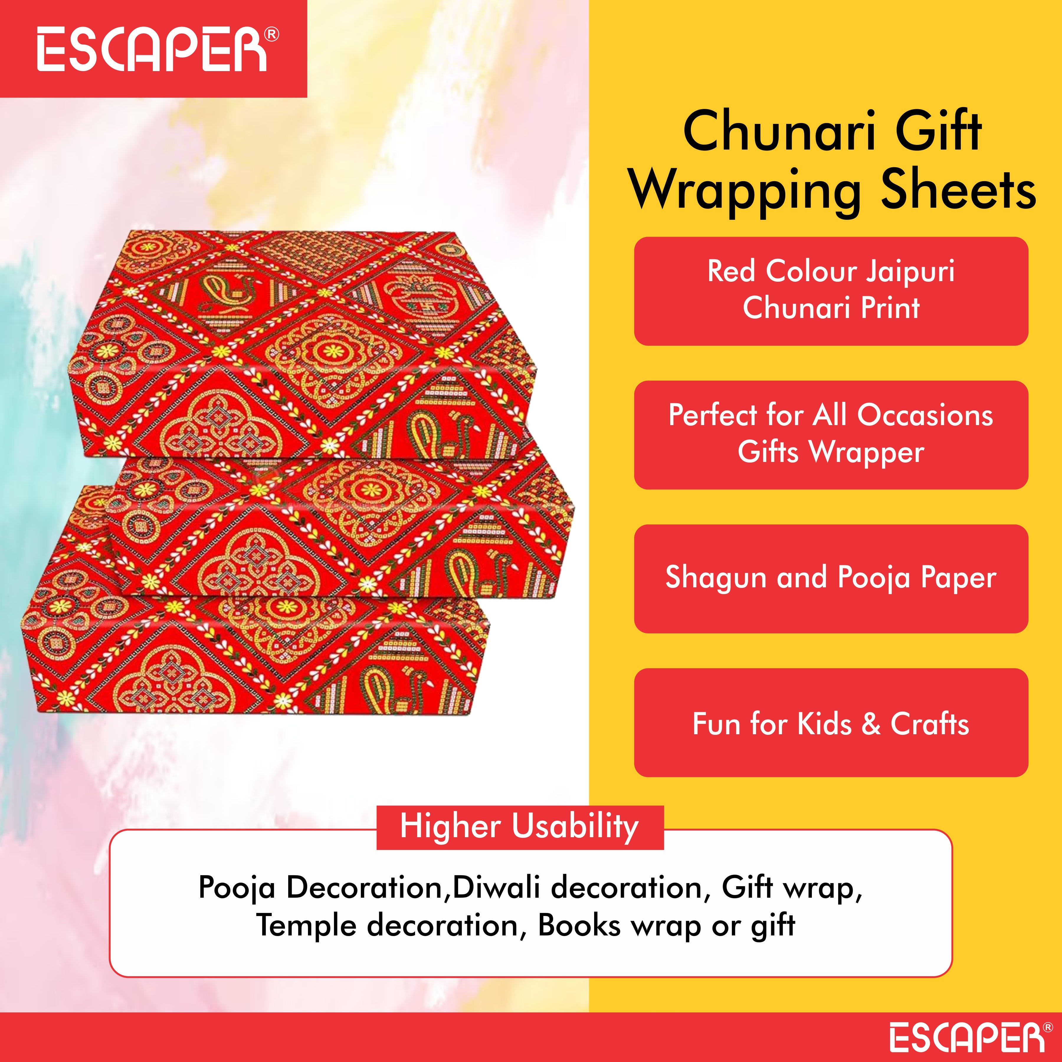 Chunri Gift Wrapping Paper Sheets (Size- 55cm x 42cm) Multipurpose Gift Wrapper Paper Sheets for Kids, Birthdays, Crafts, Festivals, Parties & All Occasion Gift Packing