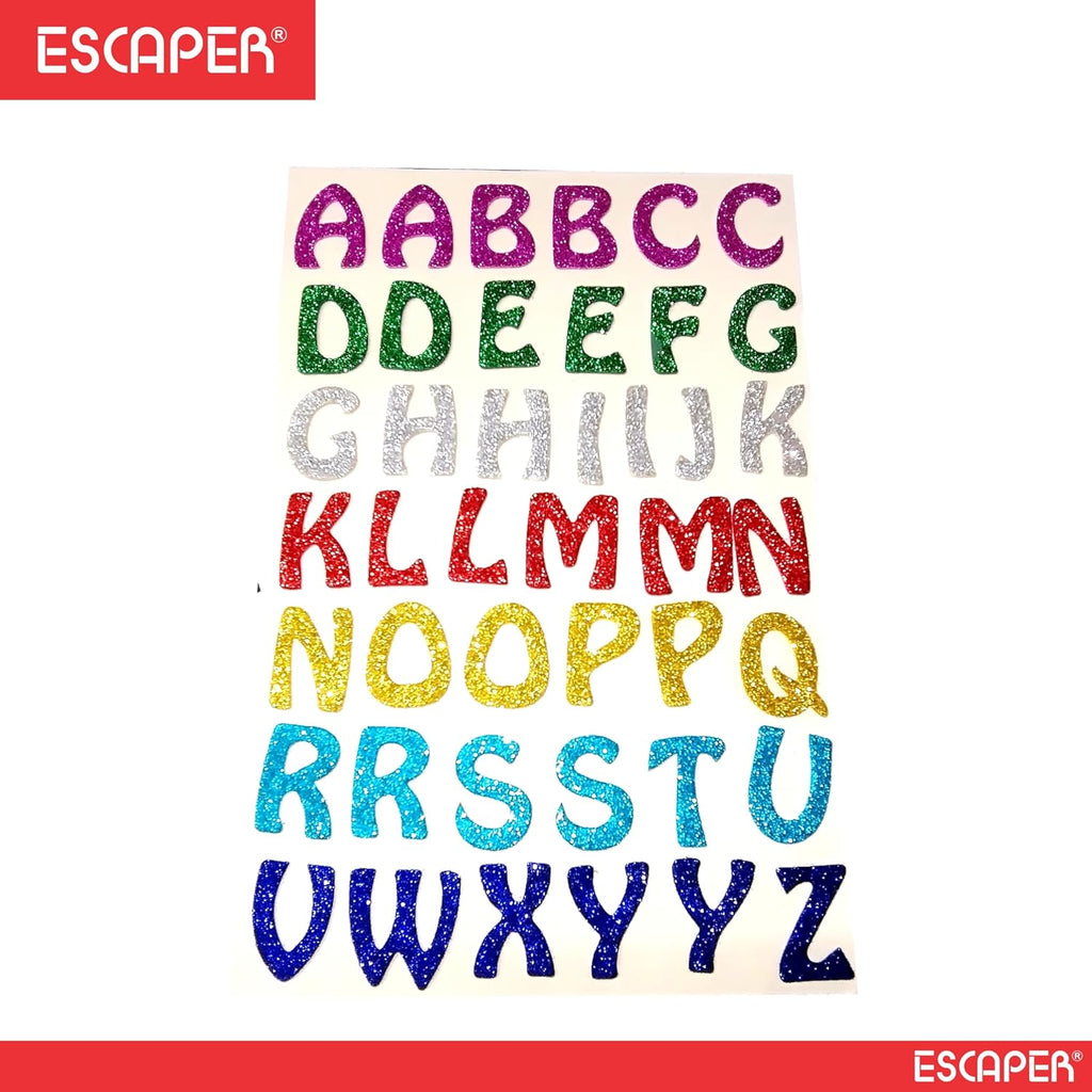 Assorted Glitter Foam English Alphabet, (8x12 Inch Sheet) Self Adhesive ABCD Letters, Alphabets For Kids Learning & DIY Decoration