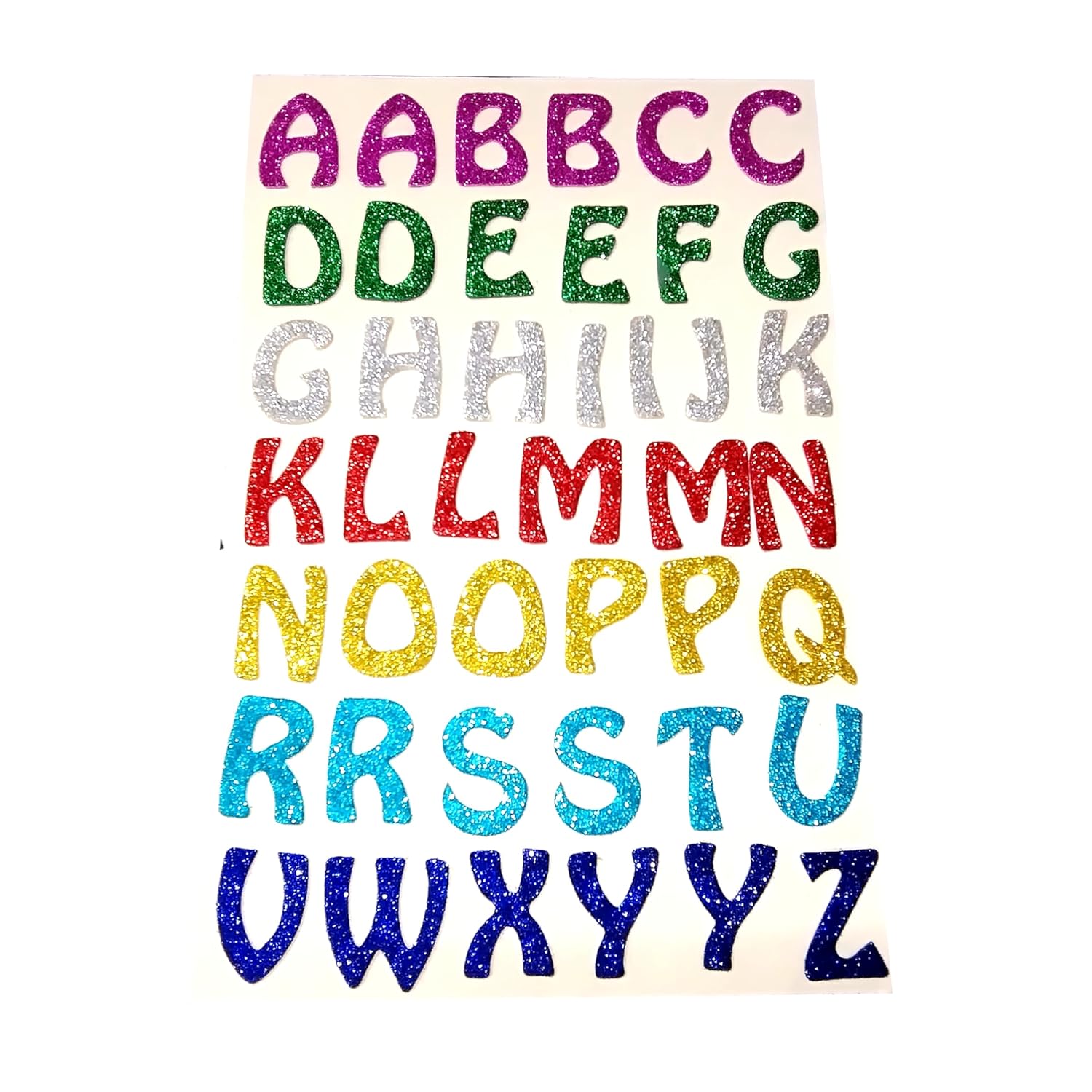Assorted Glitter Foam English Alphabet, (8x12 Inch Sheet) Self Adhesive ABCD Letters, Alphabets For Kids Learning & DIY Decoration