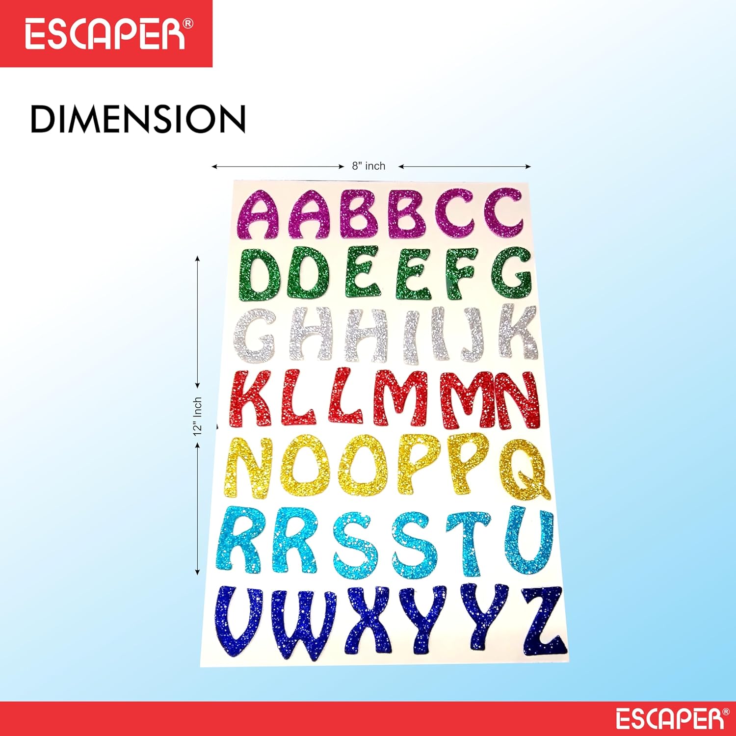 Assorted Glitter Foam English Alphabet, (8x12 Inch Sheet) Self Adhesive ABCD Letters, Alphabets For Kids Learning & DIY Decoration
