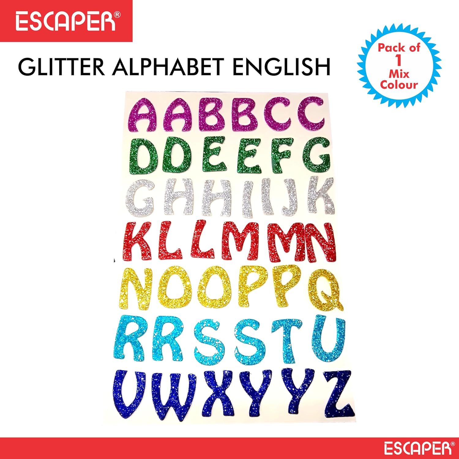 Assorted Glitter Foam English Alphabet, (8x12 Inch Sheet) Self Adhesive ABCD Letters, Alphabets For Kids Learning & DIY Decoration