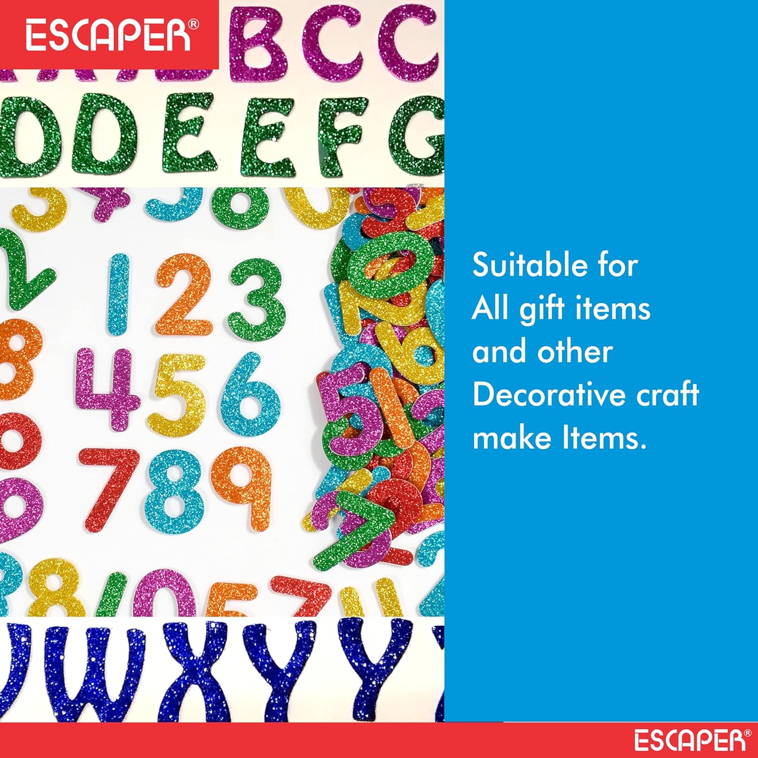 Assorted Glitter Foam English Alphabet, (8x12 Inch Sheet) Self Adhesive ABCD Letters, Alphabets For Kids Learning & DIY Decoration