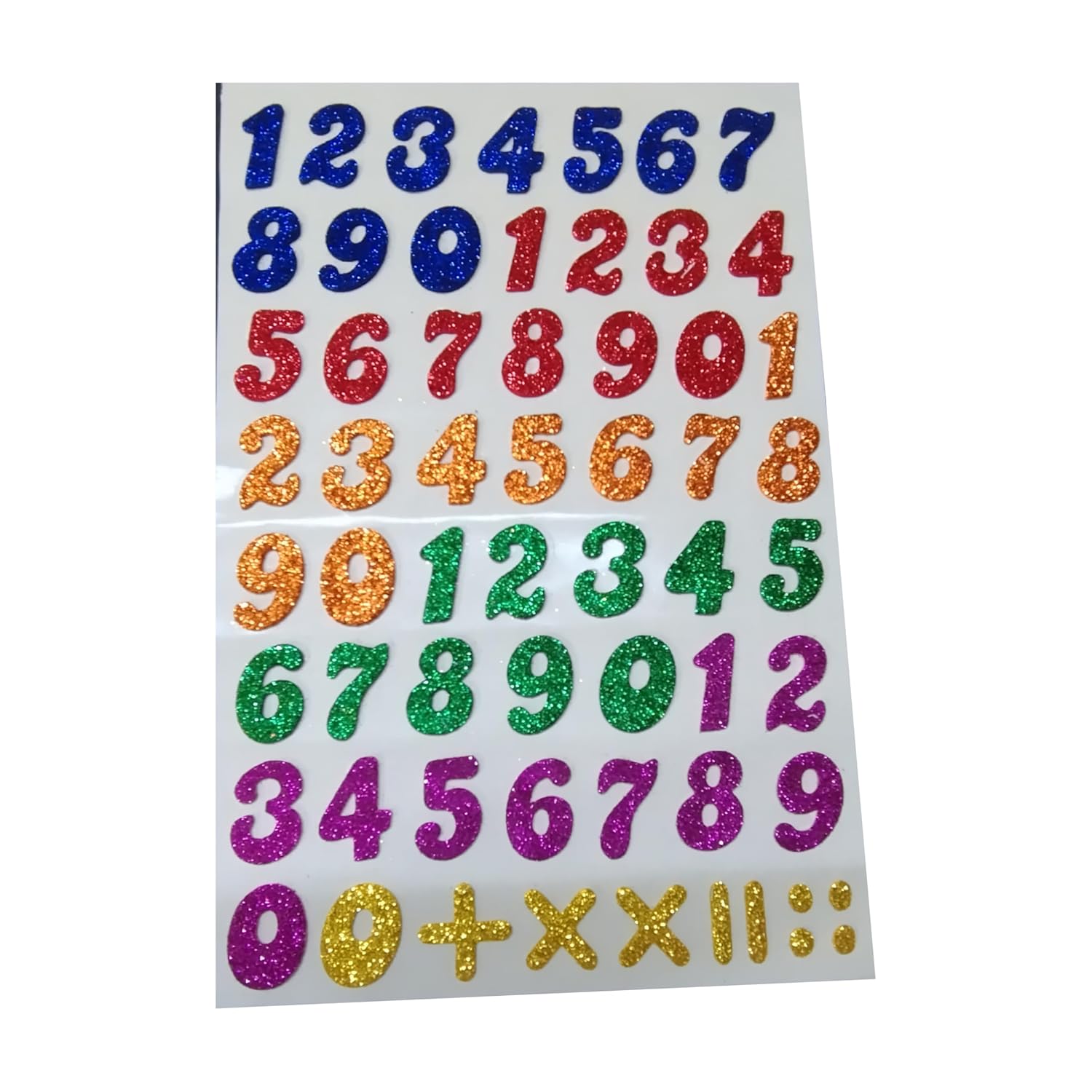 Assorted Glitter Foam Numbers, (8x12 Inch Sheet) Self Adhesive 0-9 Upto Number Letters For Kids Learning & DIY Decoration