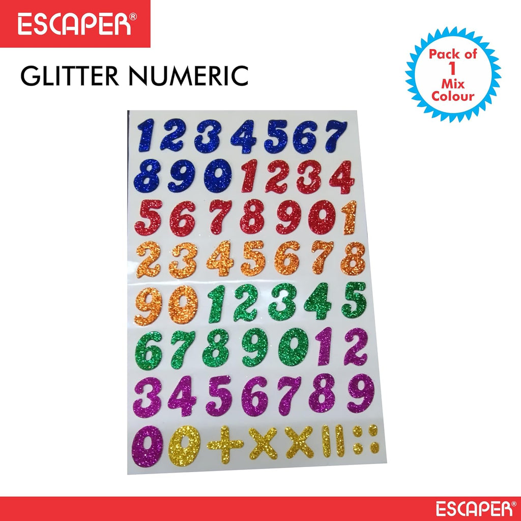 Assorted Glitter Foam Numbers, (8x12 Inch Sheet) Self Adhesive 0-9 Upto Number Letters For Kids Learning & DIY Decoration