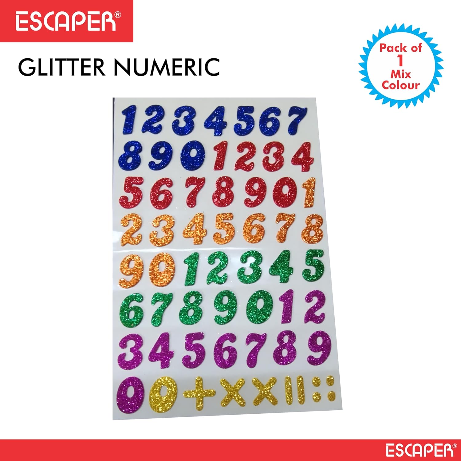 Assorted Glitter Foam Numbers, (8x12 Inch Sheet) Self Adhesive 0-9 Upto Number Letters For Kids Learning & DIY Decoration