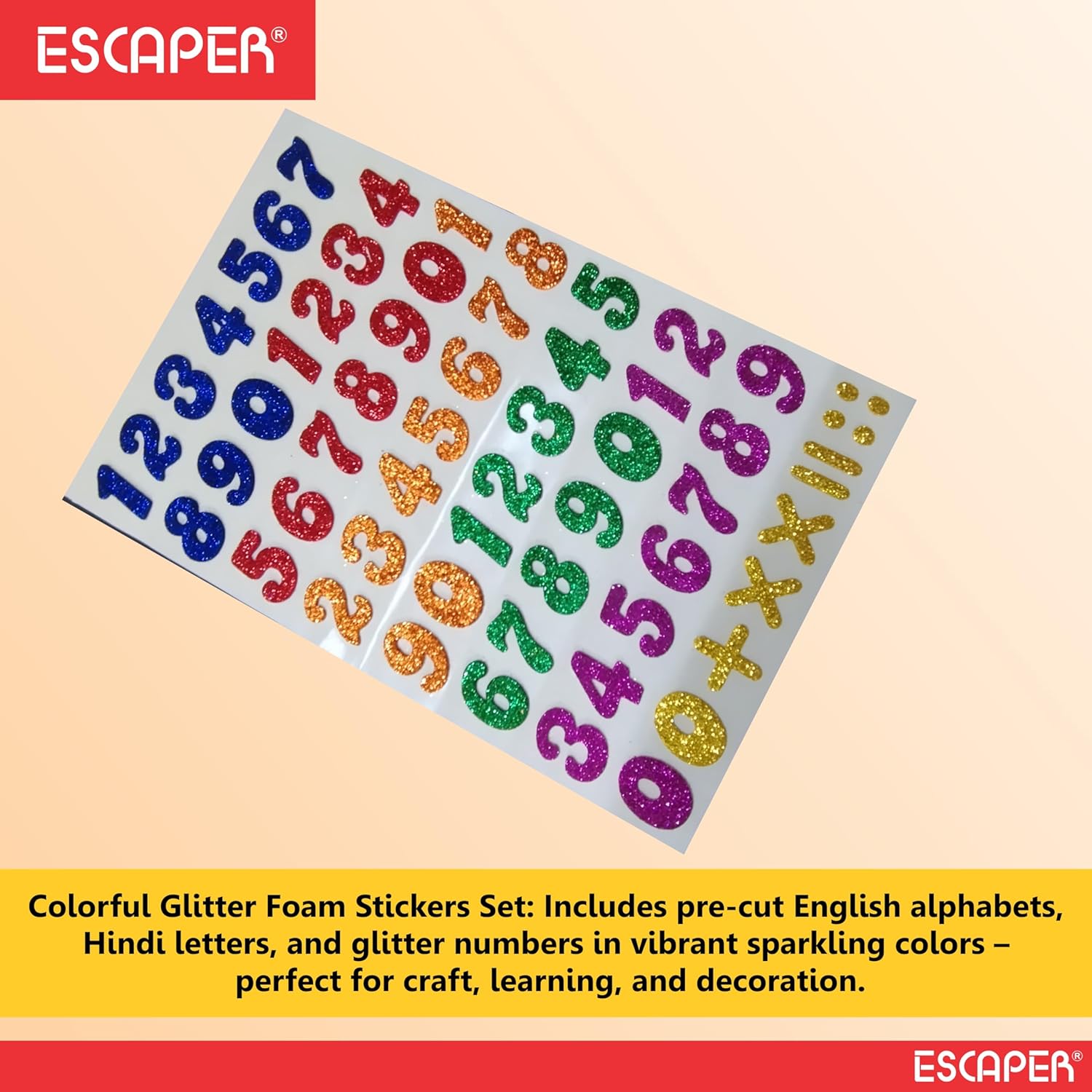 Assorted Glitter Foam Numbers, (8x12 Inch Sheet) Self Adhesive 0-9 Upto Number Letters For Kids Learning & DIY Decoration