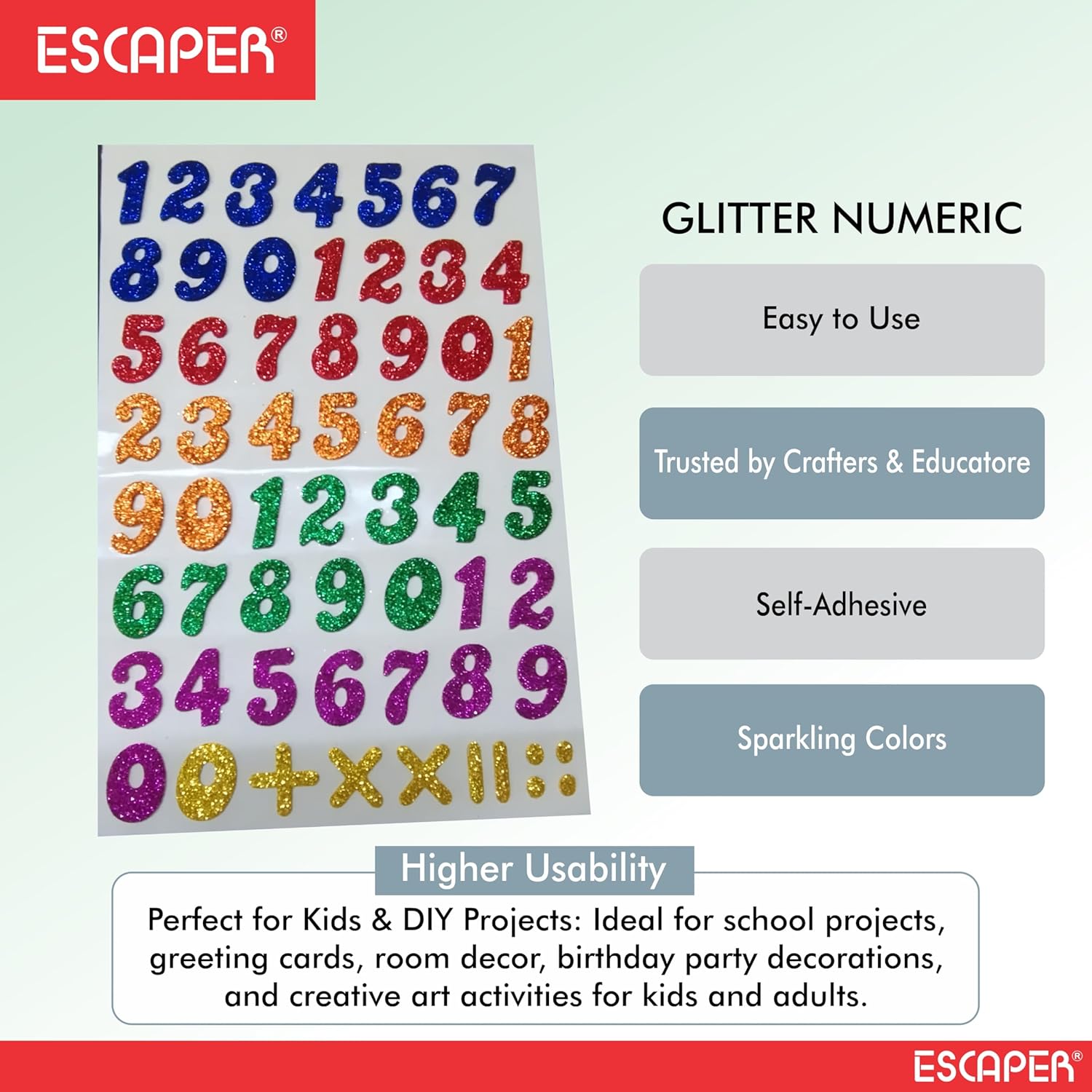 Assorted Glitter Foam Numbers, (8x12 Inch Sheet) Self Adhesive 0-9 Upto Number Letters For Kids Learning & DIY Decoration