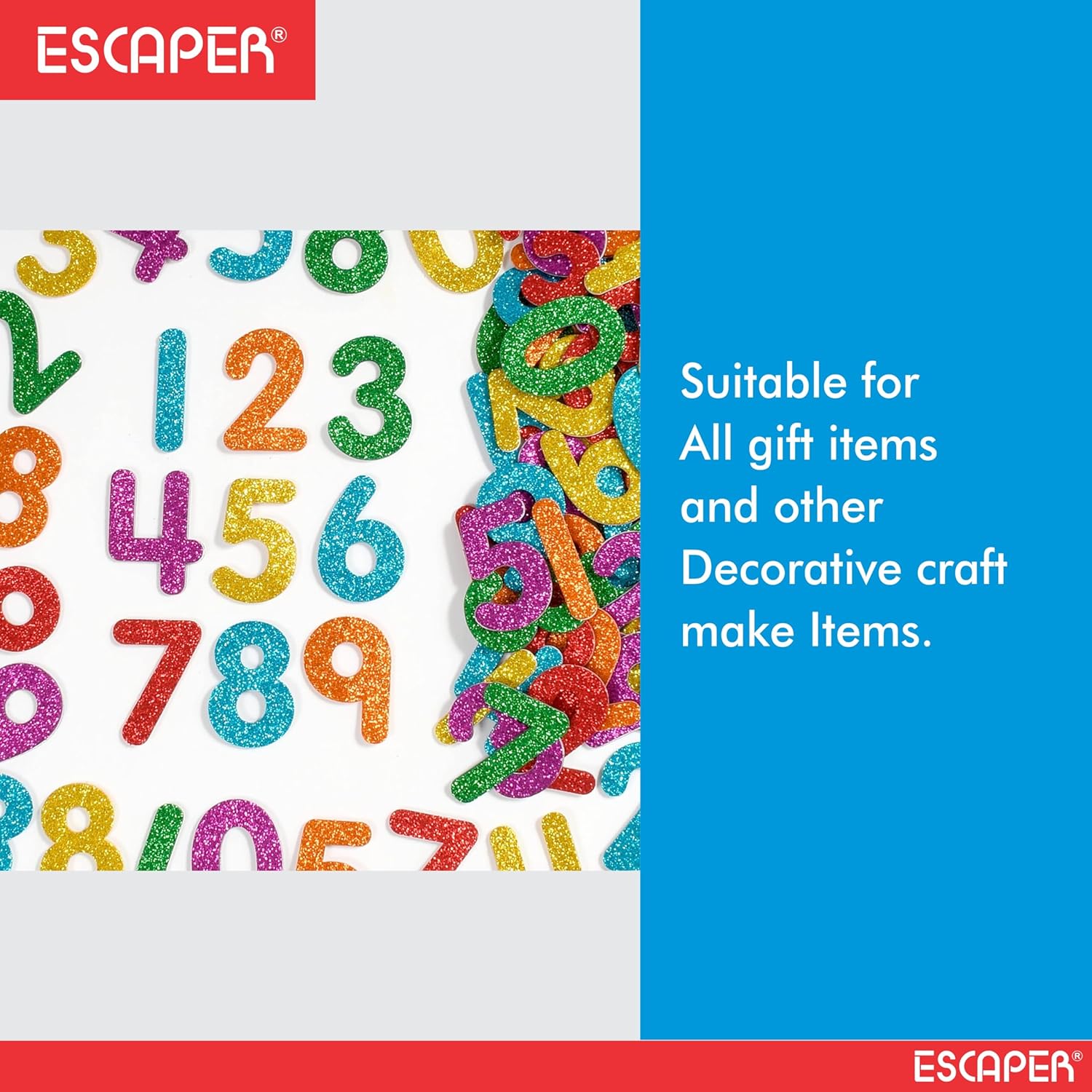 Assorted Glitter Foam Numbers, (8x12 Inch Sheet) Self Adhesive 0-9 Upto Number Letters For Kids Learning & DIY Decoration