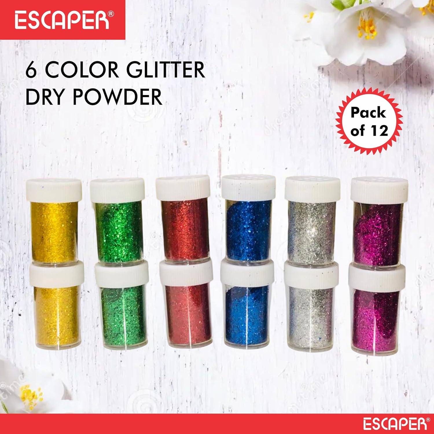 Fine Glitter Sparkle Powder, Dust (Pack of 12-Assorted Colours), Glitter Set for Resin, Arts and Craft Supplies, Scrapbooking, Paper Decorations and Other Activities