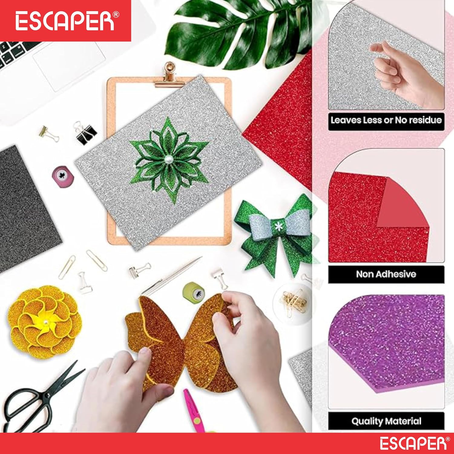 Glitter Sheets for Art & Craft A3 Size Non-Adhesive, Mix-Color Sparkle Sheet for DIY Projects, Scrapbooking, School & Home Crafts