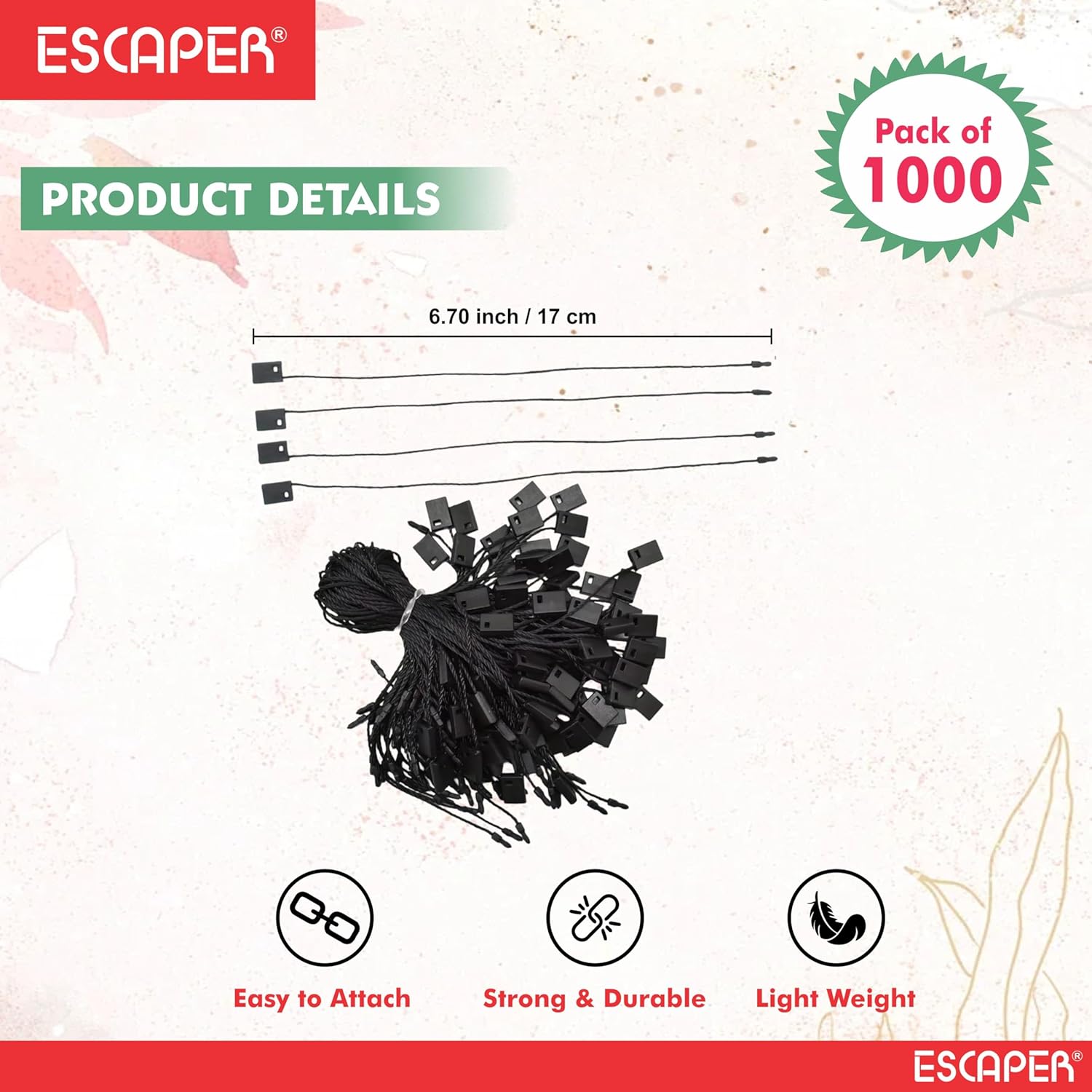 Clothing Hang Tag String (Pack of 1000-Black-17 CM), Ideal for Garments, Tag Thread, Thick String Hang Strip with Plastic Lock for Price Tags, DIY Projects