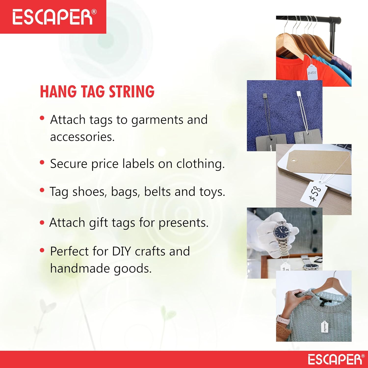 Clothing Hang Tag String (Pack of 1000-White-17 CM), Ideal for Garments, Tag Thread, Thick String Hang Strip with Plastic Lock for Price Tags, DIY Projects
