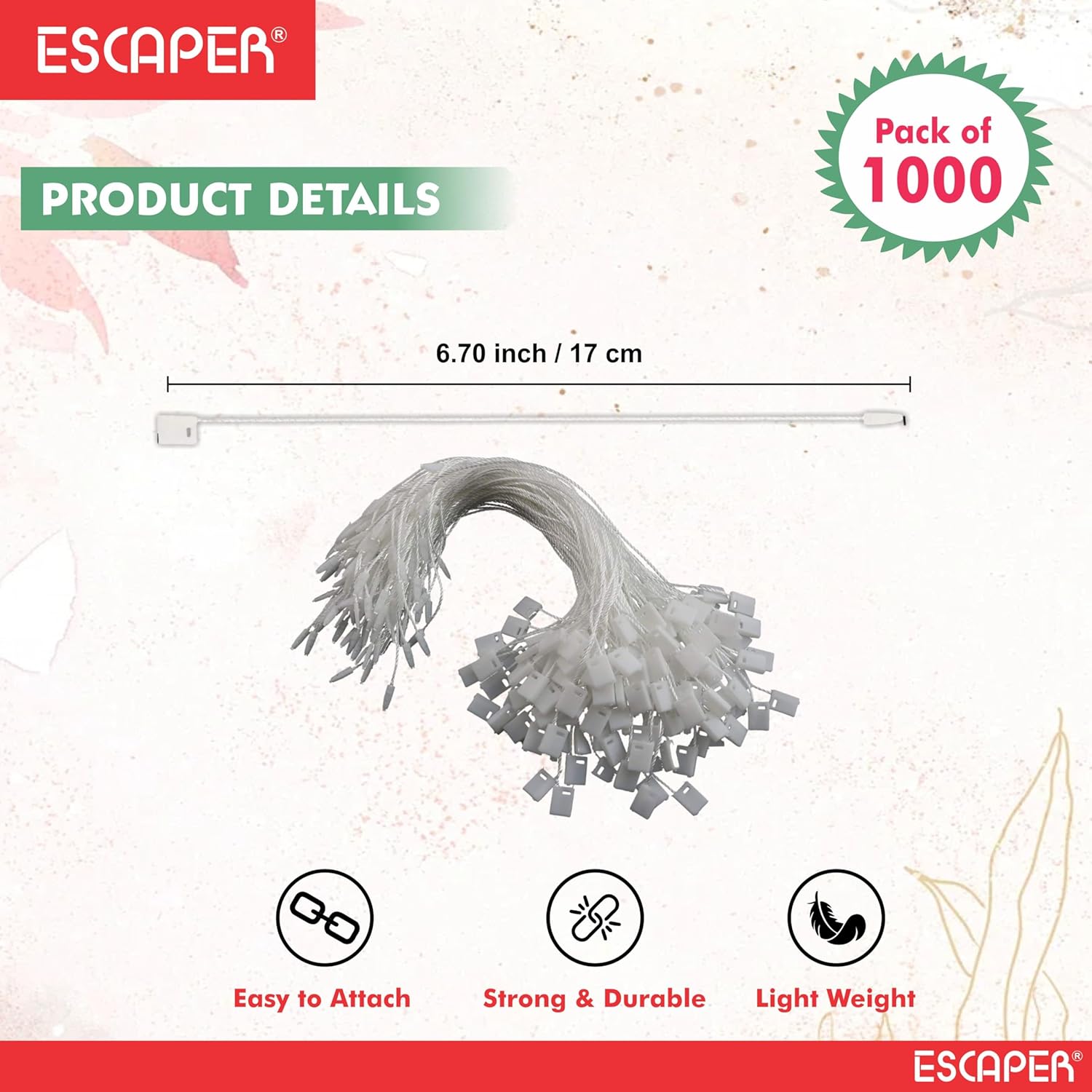 Clothing Hang Tag String (Pack of 1000-White-17 CM), Ideal for Garments, Tag Thread, Thick String Hang Strip with Plastic Lock for Price Tags, DIY Projects