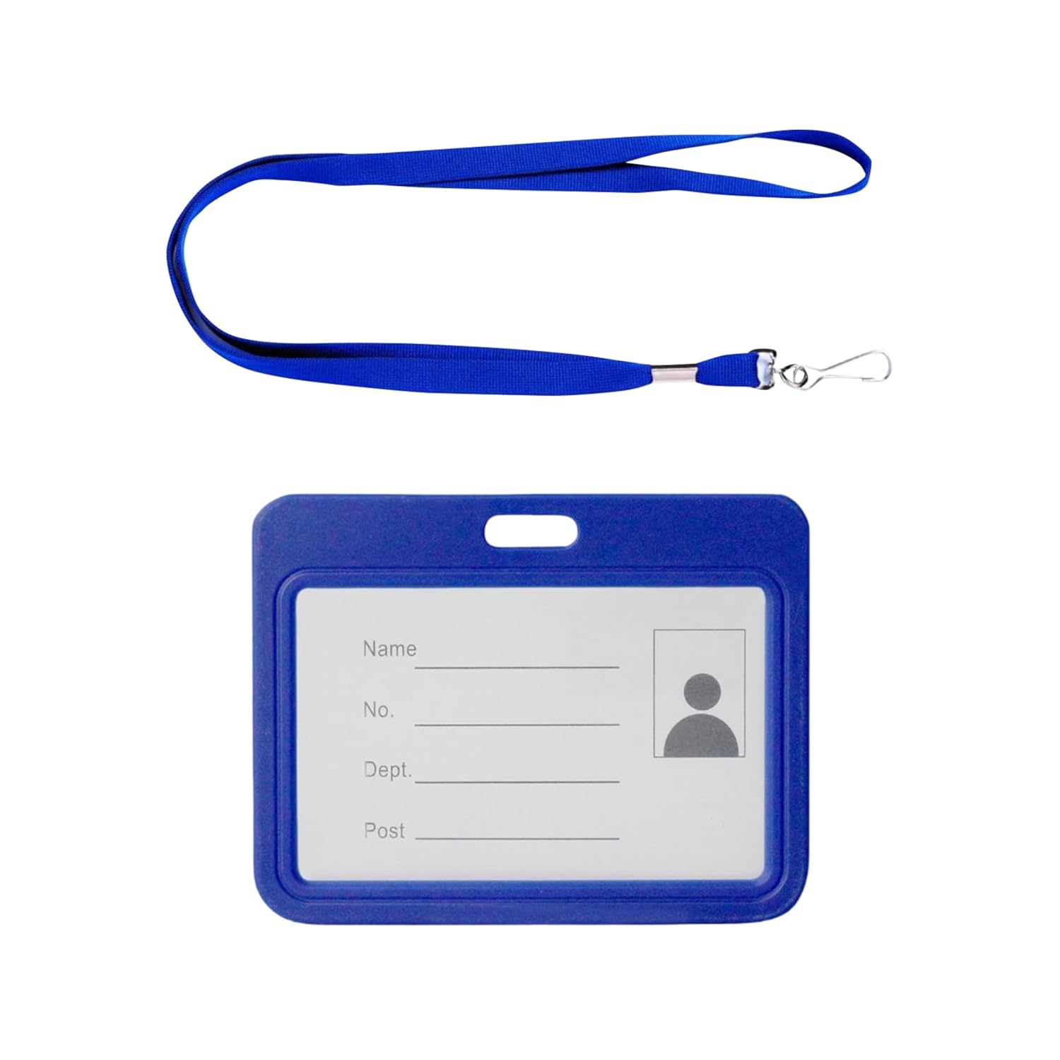 Blue ID Card Lanyard with Free Plastic Framed ID Card Holder 42 cm Satin Ribbon, (Pack of 2) Metal Hook & Clamp, Neck Strap, Badge Holder for Office, School, College & Events