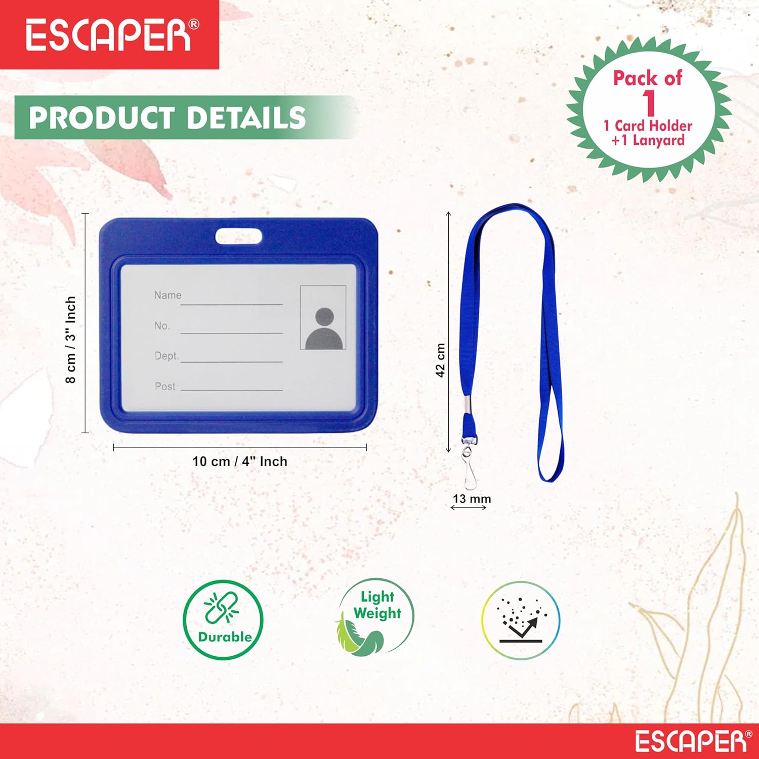 Blue ID Card Lanyard with Free Plastic Framed ID Card Holder 42 cm Satin Ribbon, (Pack of 2) Metal Hook & Clamp, Neck Strap, Badge Holder for Office, School, College & Events