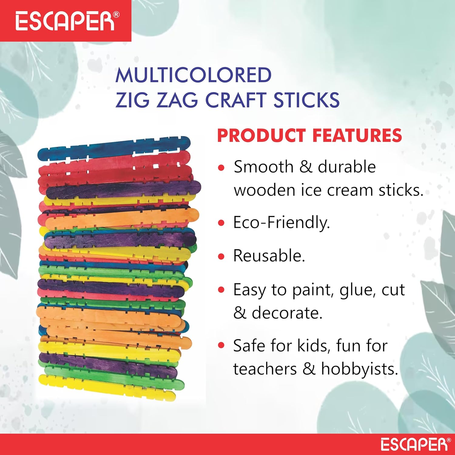 Zig Zag Ice Cream Sticks for Craft Work, (Pack OF 100) Colorful & Plain Wooden Popsicle Ice Cream Sticks for Kids DIY Art, School Projects, Birthday Activities & Handmade Decorations