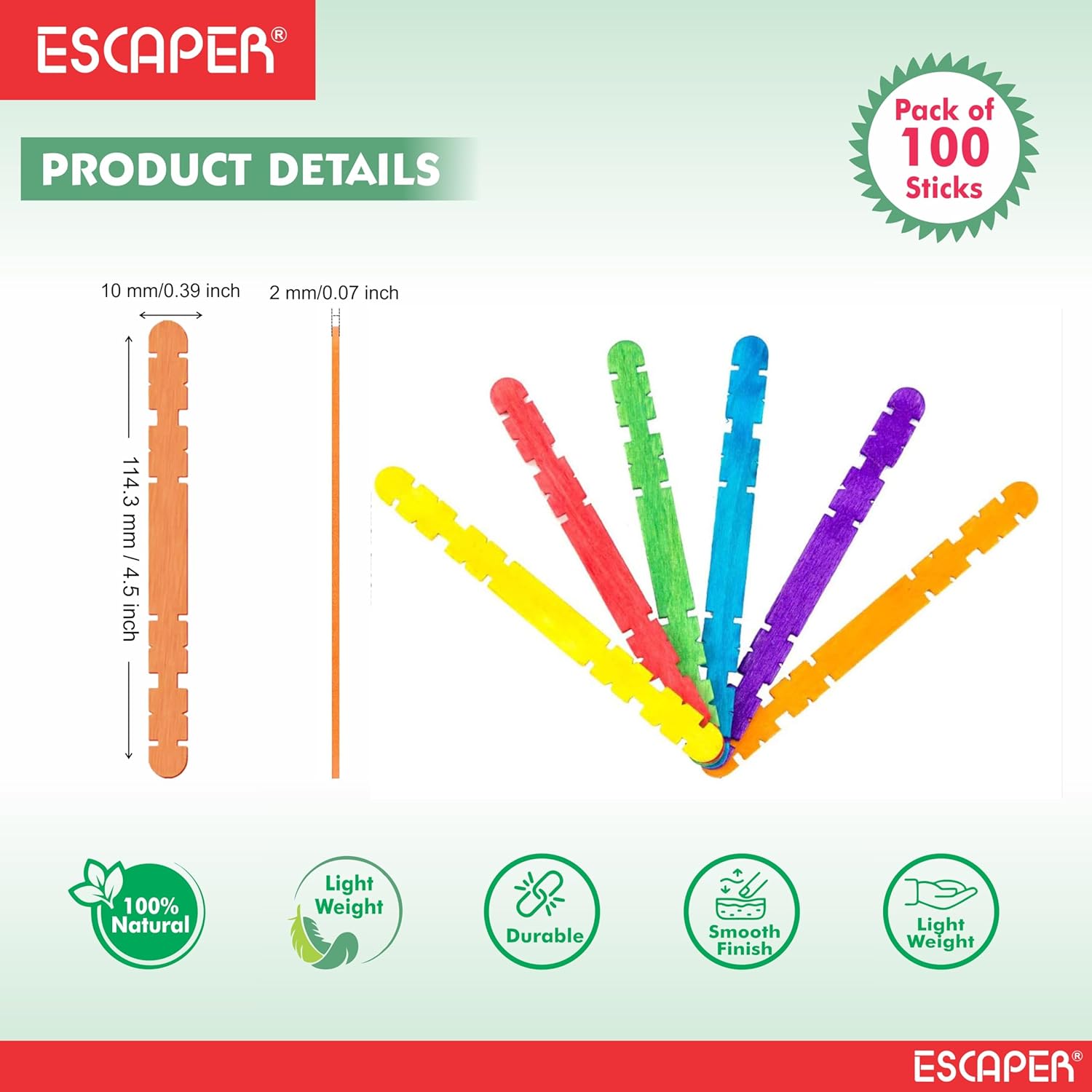 Zig Zag Ice Cream Sticks for Craft Work, (Pack OF 100) Colorful & Plain Wooden Popsicle Ice Cream Sticks for Kids DIY Art, School Projects, Birthday Activities & Handmade Decorations